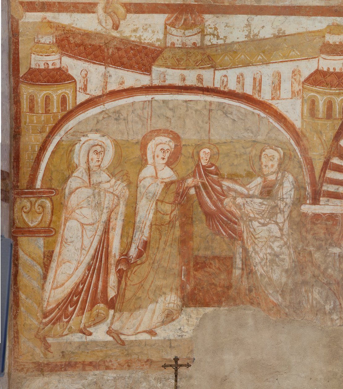 الكنيسة (Église Saint-Martin). الداخلية. اللوحات الجدارية (فريسكو). الجدار الغربي للصحن. التفاصيل. عرض في المعبد. القرن الثاني عشر. بواسطة غير معروف