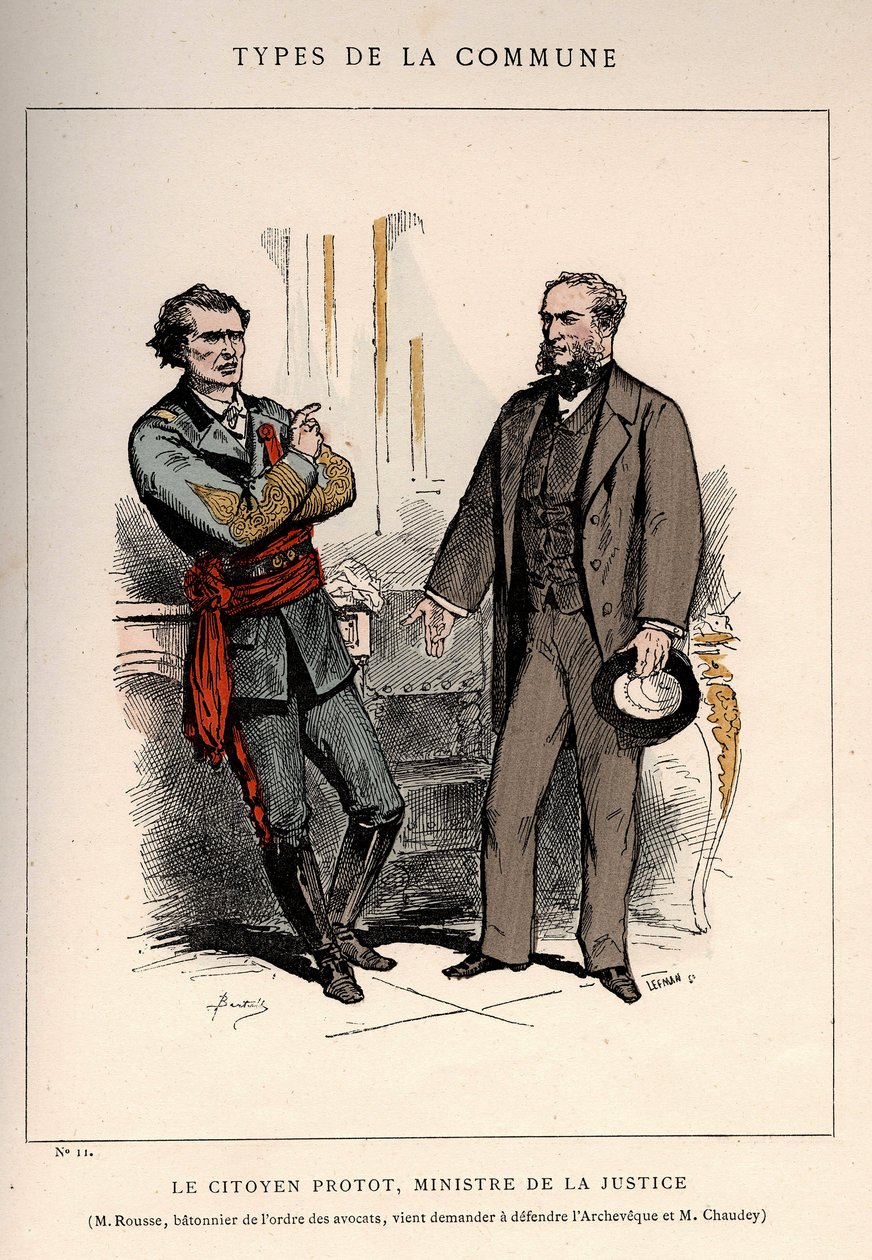 Commune de Paris: زي من LE CITIZEN PROTOT ، وزير العدل و M.ROUSSE ، حارس ORDER DES AVOCATES ، ينطبق على الدفاع L'ARCHEVEQUE ET M. CHAUDEY (11) في "" Les Communeux بواسطة غير معروف