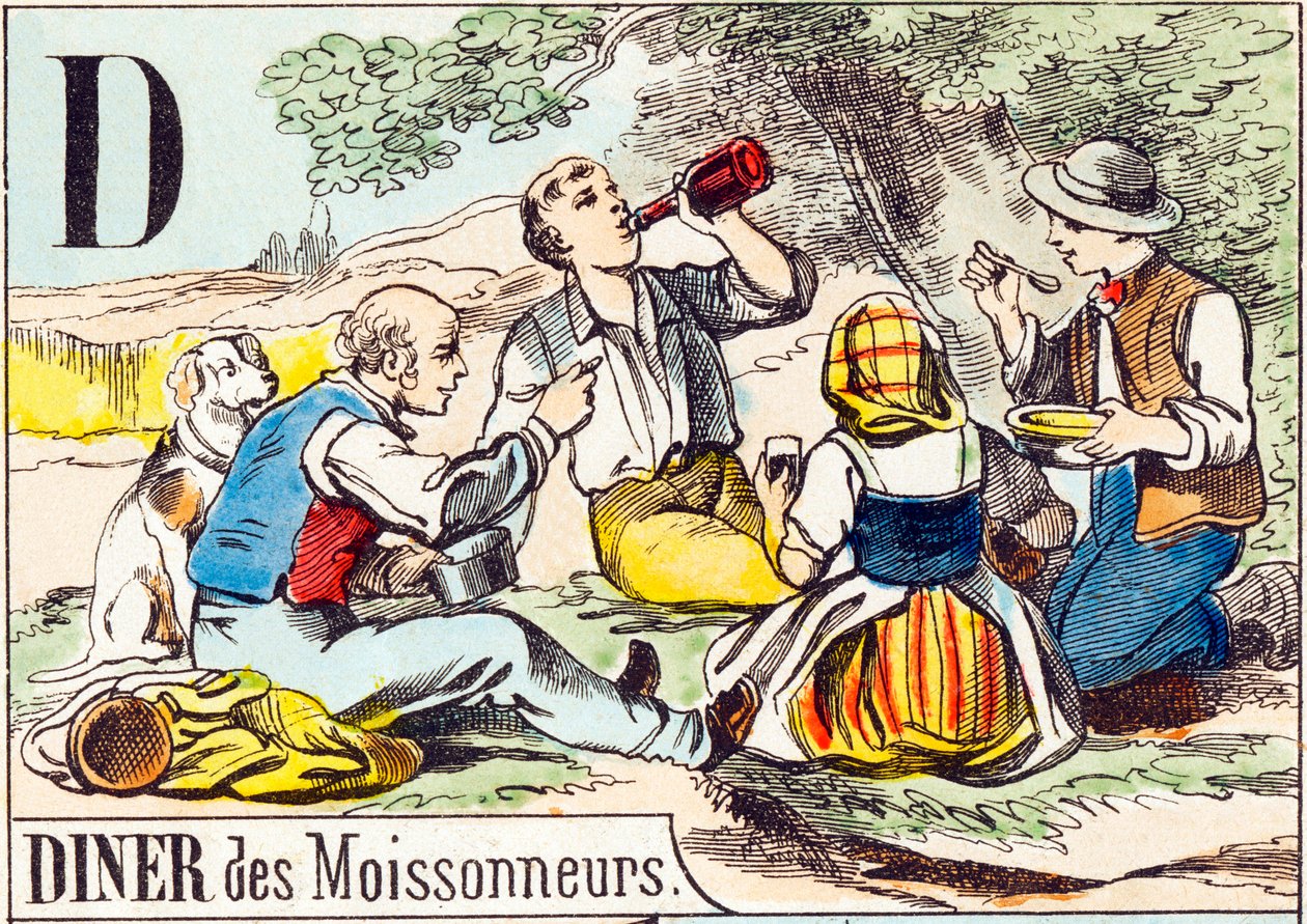 D Diner des moissonneurs - "أبجدية المزرعة" نهاية القرن التاسع عشر (نقش) بواسطة غير معروف