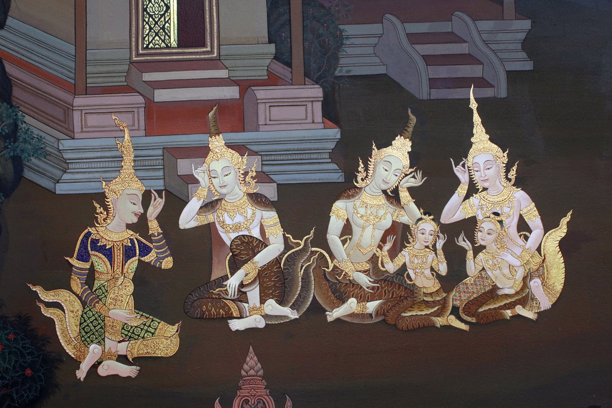 Detail of a mural painting in the Uposatha (shrine hall) of Buddhapadipa temple, Wimbledon, Grande-Bretagne بواسطة غير معروف