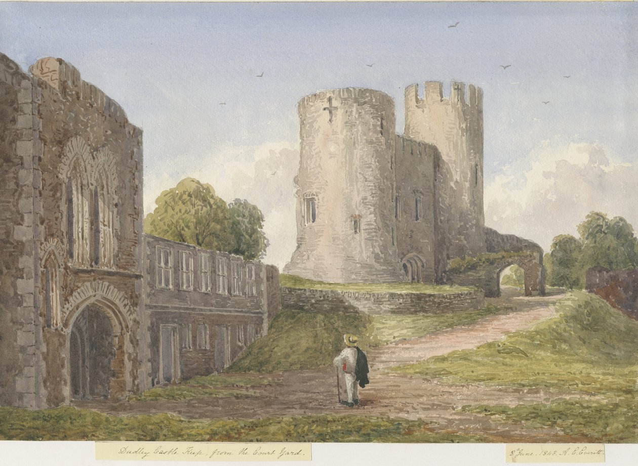 قلعة دودلي - The Keep: لوحة ألوان مائية ، 8 يونيو 1843 بواسطة غير معروف