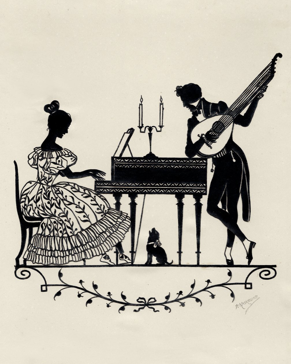 Duo with Lute-Guitar and Pianoforte، Vienna، c1900 (طباعة) بواسطة فنان غير معروف
