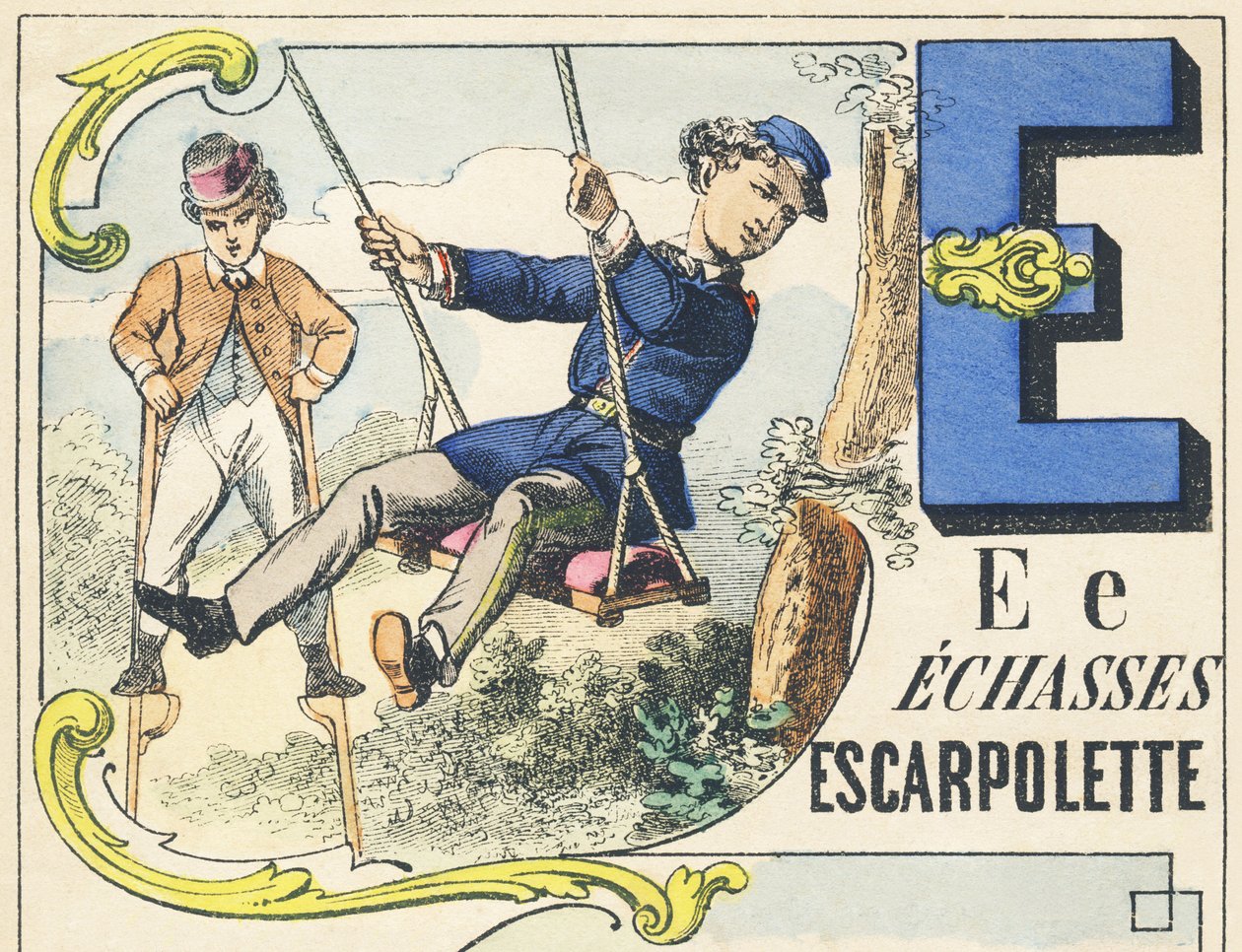 E: echass ، escarpolette - ألعاب الأبجدية ، c.1890 (رسم توضيحي) بواسطة غير معروف