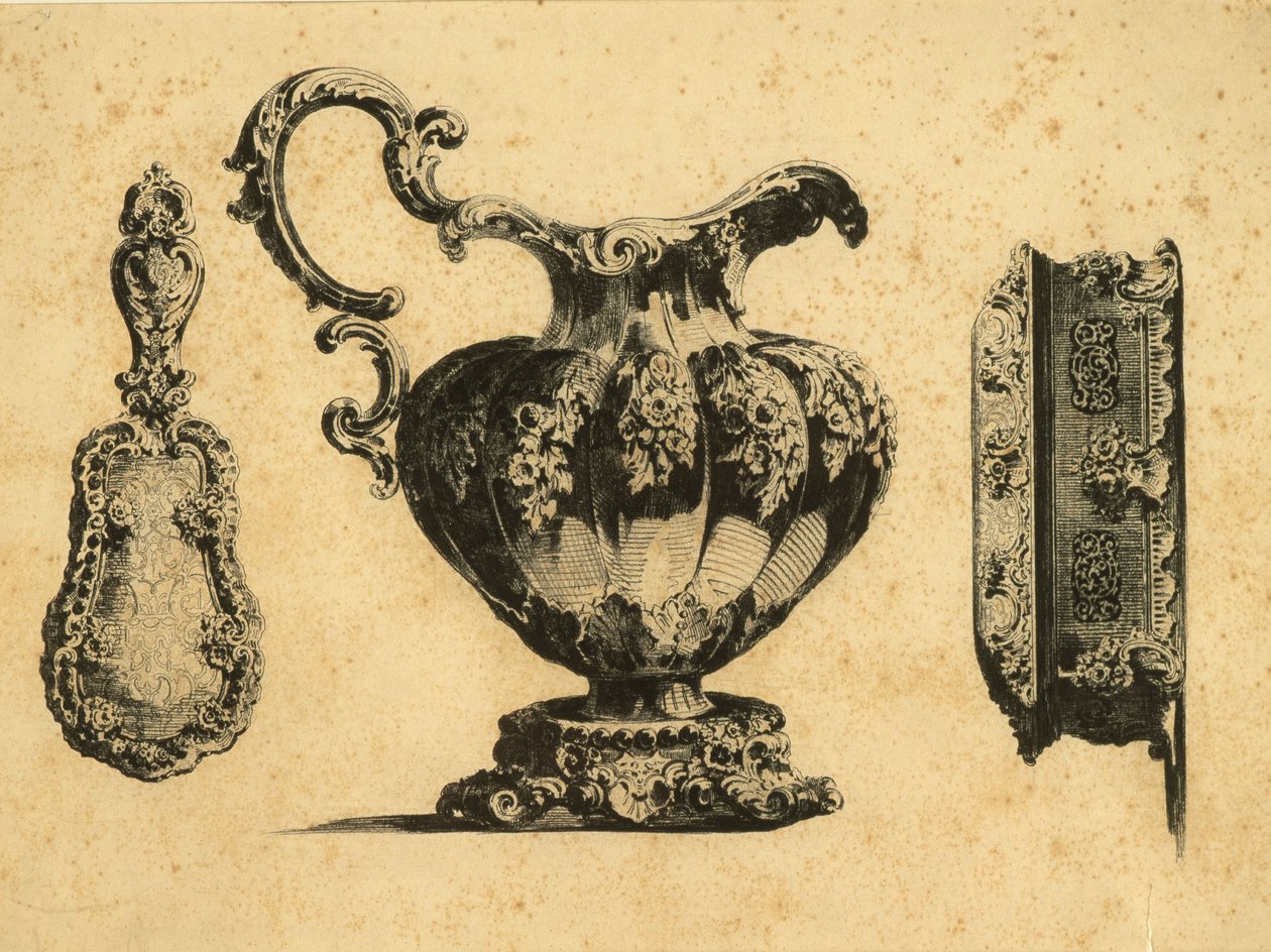 نقش يصور ثلاثة ملحقات تجميل للأمير بافيل (بول) غريغوريفيتش ديميدوف (1738-1821) بواسطة غير معروف