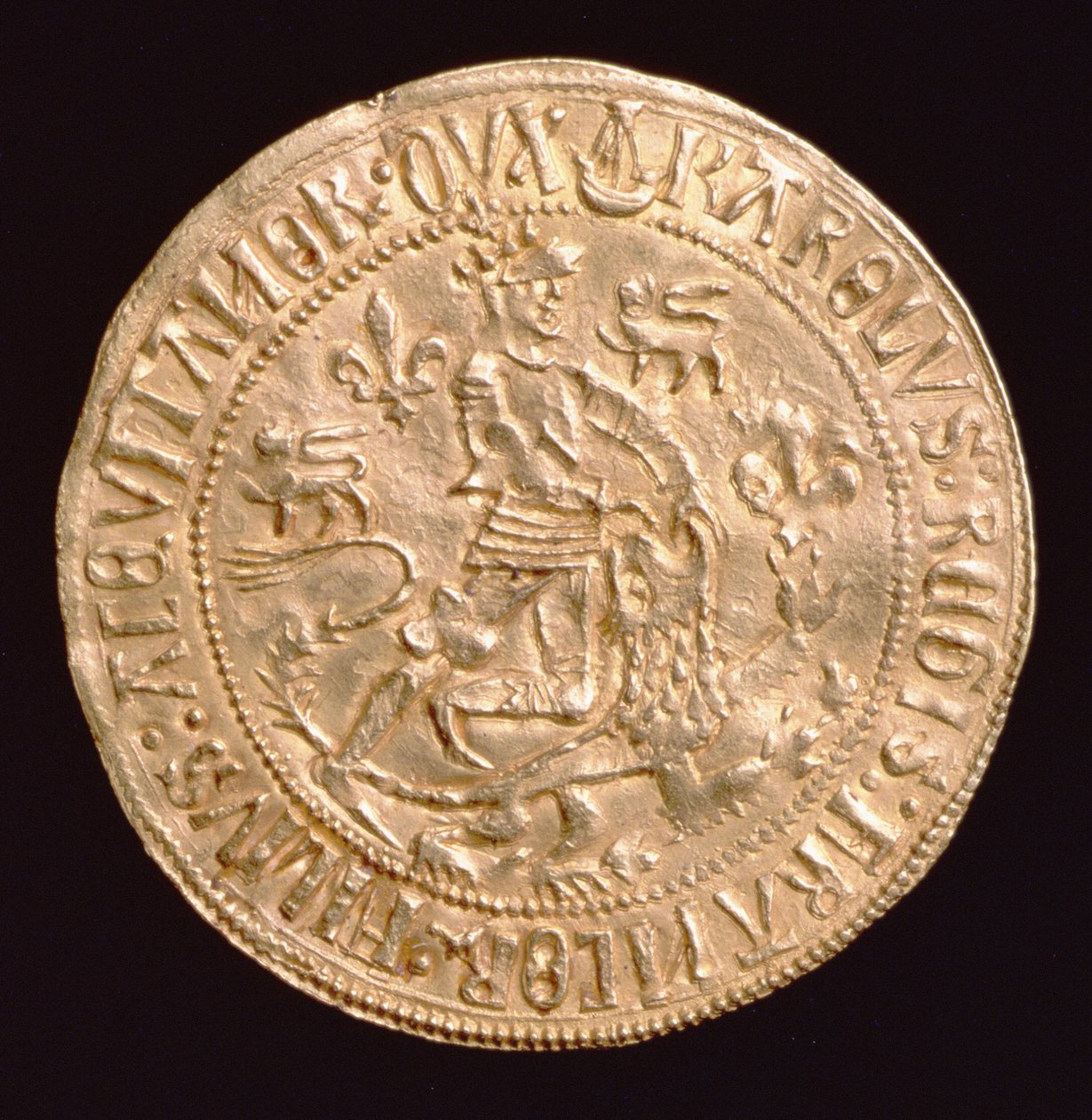 حصن دور شارل ملك فرنسا ، دوق آكيتاين (1433-77) (الوجه) يظهر الدوق يتصارع مع أسد ، شتروك في بوردو بواسطة غير معروف