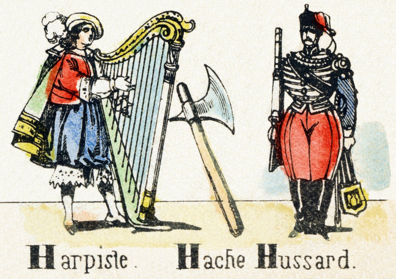 H - Harpiste Hache Hussard - الأبجدية - ترفيه الأطفال - الصورة epinal ، سلسلة شعبية c1890 (رسم توضيحي) بواسطة غير معروف