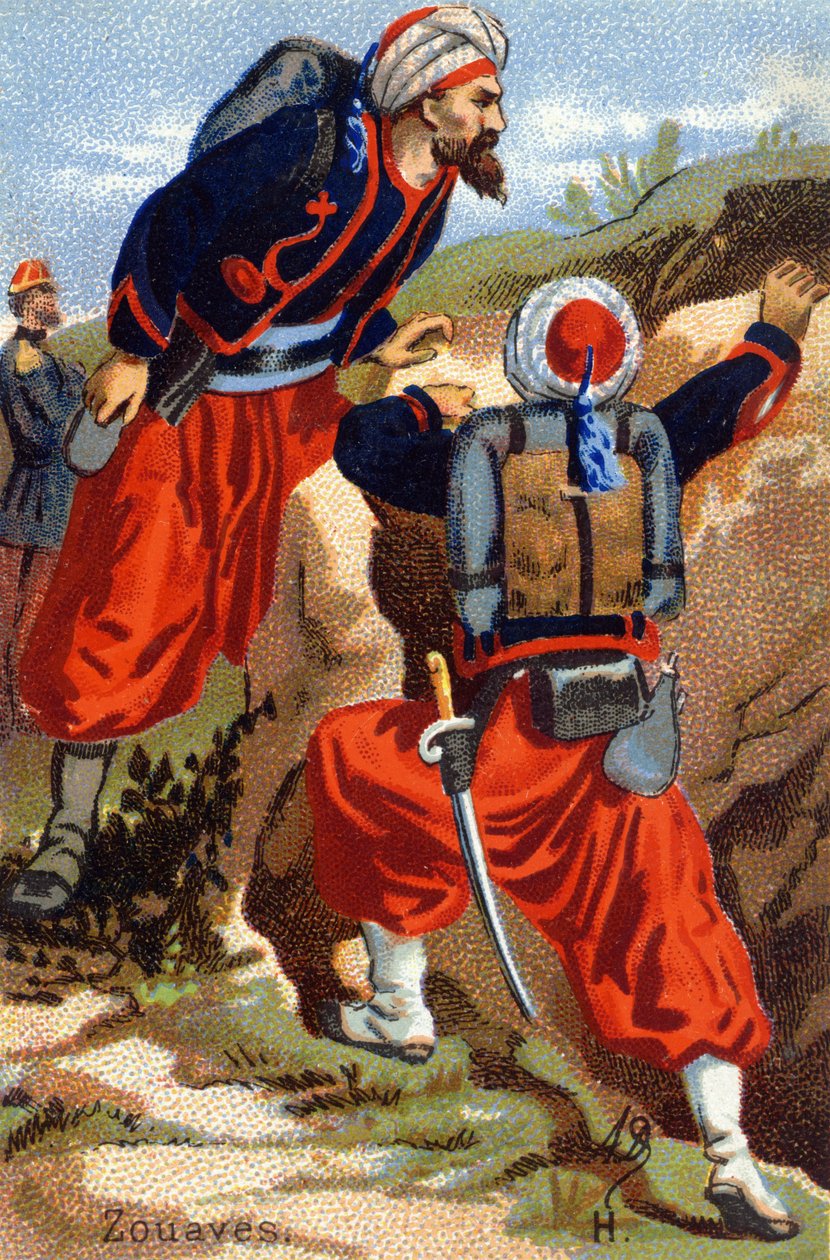 H: الزواف. نقش في "الأبجدية العسكرية". الأحرف الأولى من Illustrator: A. D. ناشر غير معروف. الطباعة الحجرية الملونة أواخر القرن التاسع عشر. خافت: 10،5 × 7 سم. بواسطة غير معروف