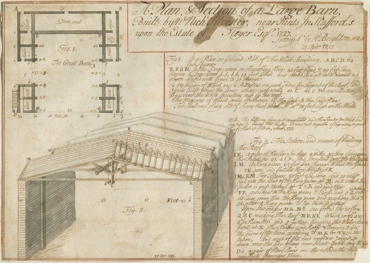 تلميحات - حظيرة في Floyer Estate: رسم بالقلم ، 25 أبريل 1733 بواسطة غير معروف