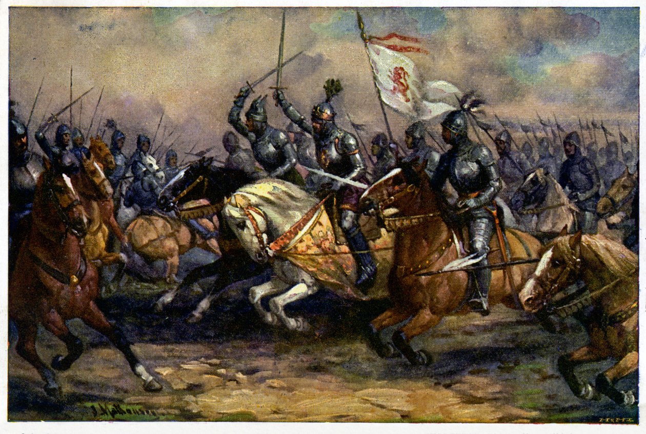 تاريخ. فرنسا. حرب مائة سنة. الملك جون من بوهيميا (يوحنا المكفوفين) في معركة كريسي ، 26 أغسطس بواسطة فنان غير معروف