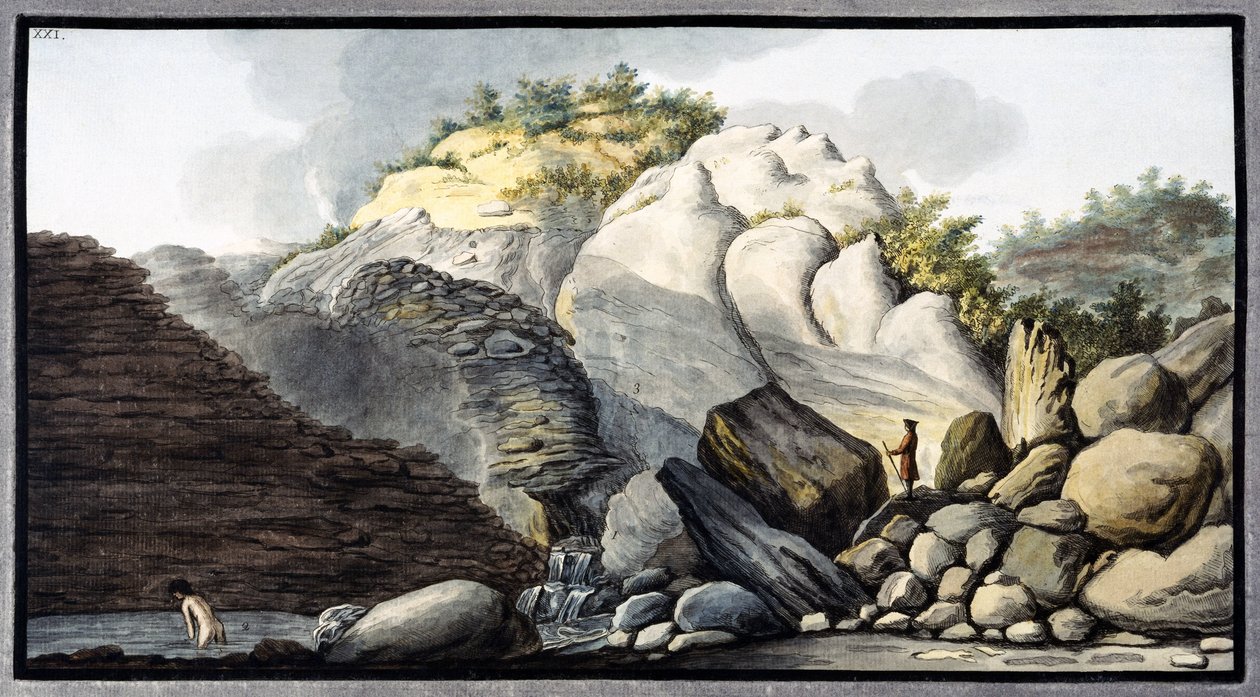 الينبوع الساخن في Solfaterra ، بالقرب من نابولي ، مملكة نابولي ، حوالي عام 1760 بواسطة فنان غير معروف