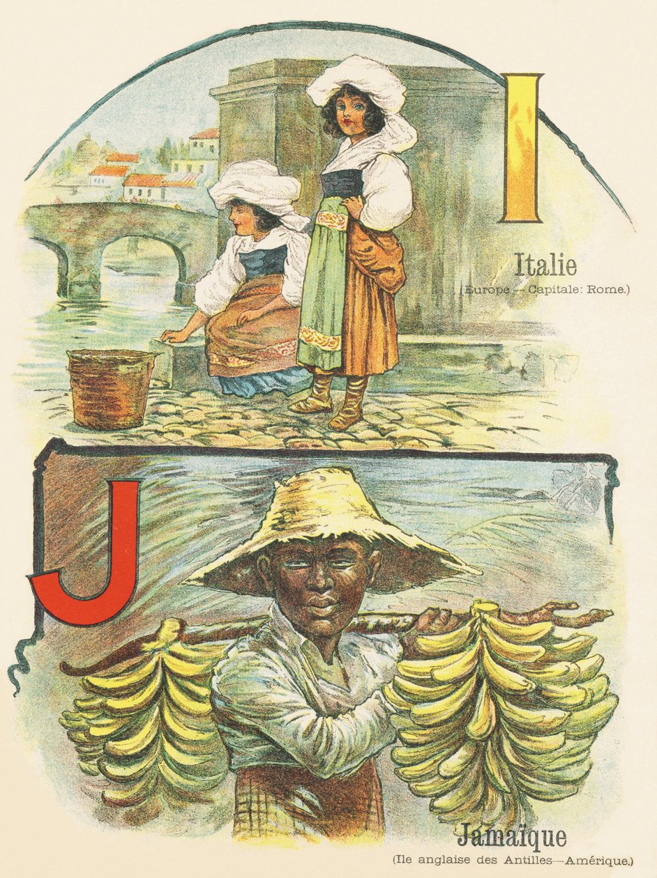 IJ: إيطاليا ، جامايكا - ABC من عالمين. Emile Guerin ، ناشر ، باريس ، حوالي عام 1900. الأبعاد: 27.5 × 21.5 سم بواسطة غير معروف