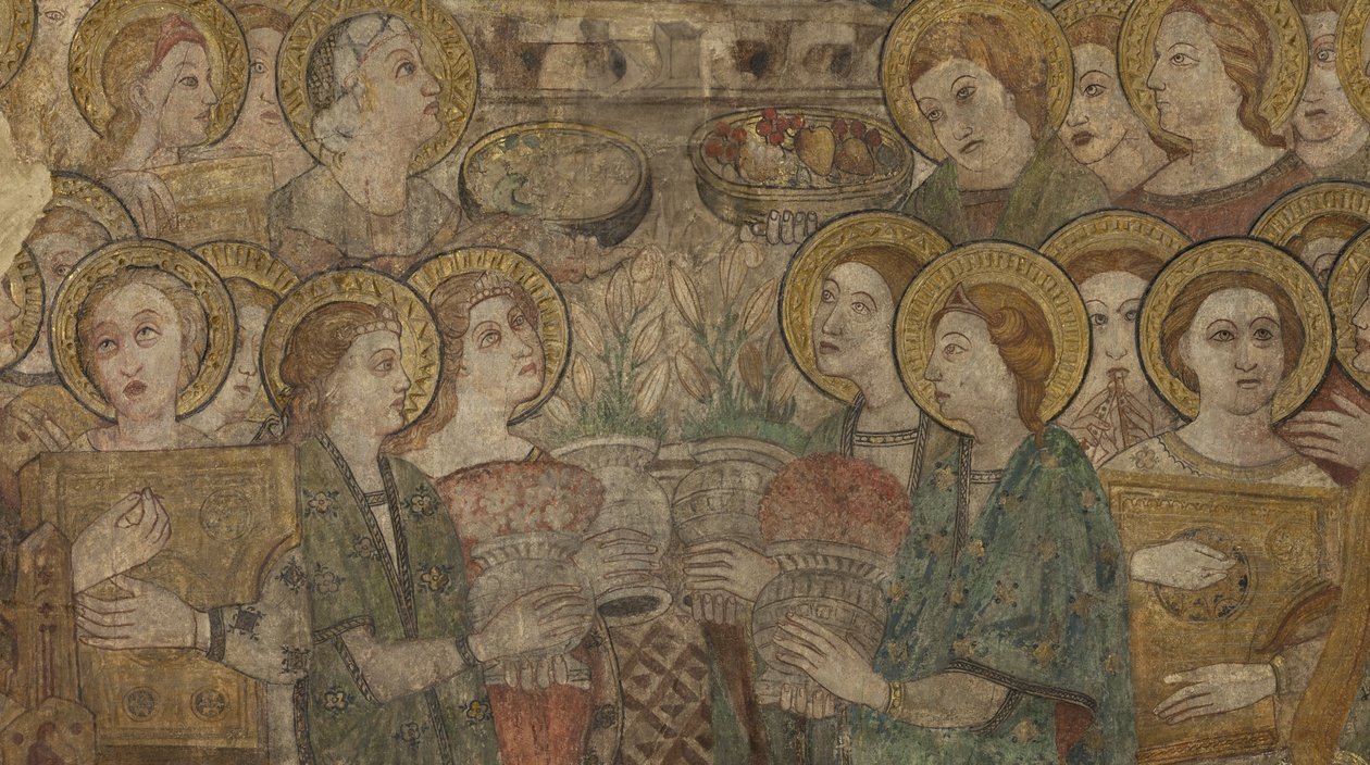 الداخلية. معبر الشمال. المذبح (لوحات جدارية Altar de las pinturas). الأصل من الكنيسة الرئيسية. اللوحات الجدارية (فريسكو؟). التفاصيل. نهاية القرن الرابع عشر. بواسطة غير معروف