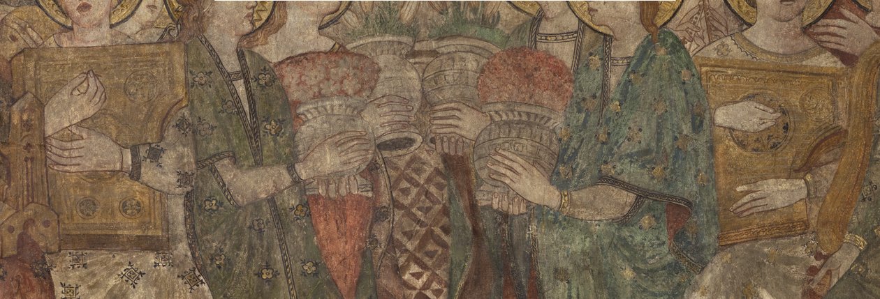 الداخلية. معبر الشمال. المذبح (لوحات جدارية Altar de las pinturas). الأصل من الكنيسة الرئيسية. اللوحات الجدارية (فريسكو؟). التفاصيل. نهاية القرن الرابع عشر. بواسطة غير معروف