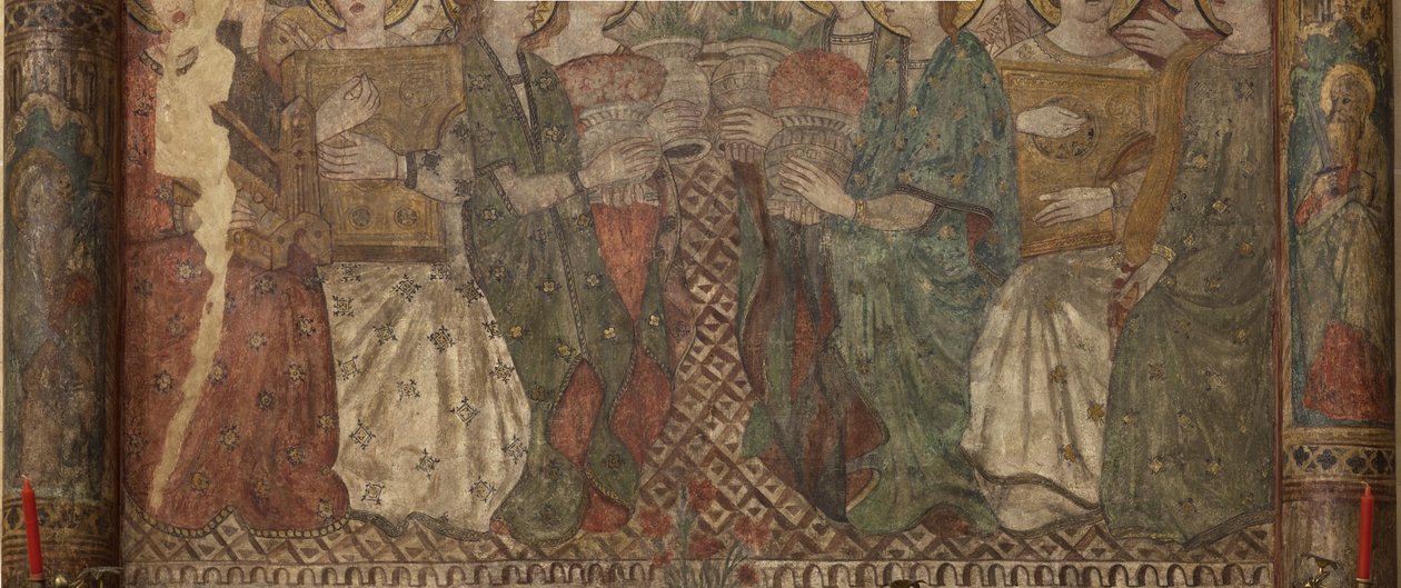 الداخلية. معبر الشمال. المذبح (لوحات جدارية Altar de las pinturas). الأصل من الكنيسة الرئيسية. اللوحات الجدارية (فريسكو؟). التفاصيل. نهاية القرن الرابع عشر. بواسطة غير معروف
