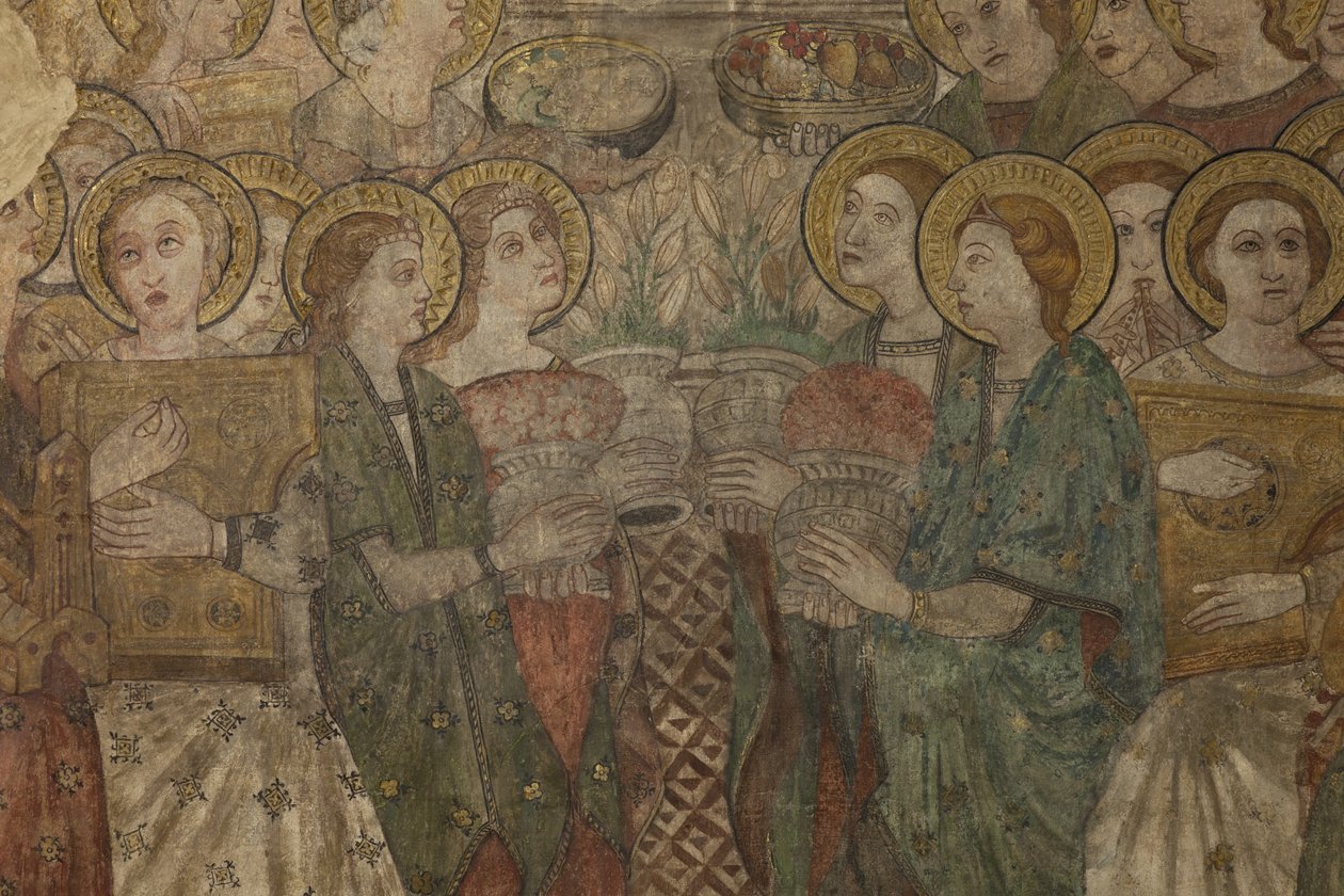 الداخلية. معبر الشمال. المذبح (لوحات جدارية Altar de las pinturas). الأصل من الكنيسة الرئيسية. اللوحات الجدارية (فريسكو؟). التفاصيل. نهاية القرن الرابع عشر. بواسطة غير معروف
