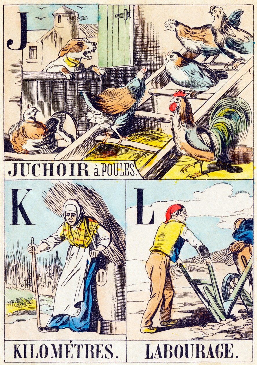 JKL: Juchoir a poules ، كيلومترات ، Labourage - "أبجدية المزرعة" نهاية القرن التاسع عشر (نقش) بواسطة غير معروف
