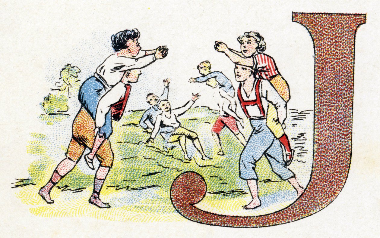 حرف J: لعبة. الأبجدية الفوسفاتين فاليريس. نقش. الأبجدية Brevete SGDG بواسطة الصيدلي Pierre Emile Falieres. الرسوم التوضيحية في الطباعة الحجرية الملونة ، أواخر القرن التاسع عشر. 16 صفحة. خافت: 103x154 ملم بواسطة غير معروف