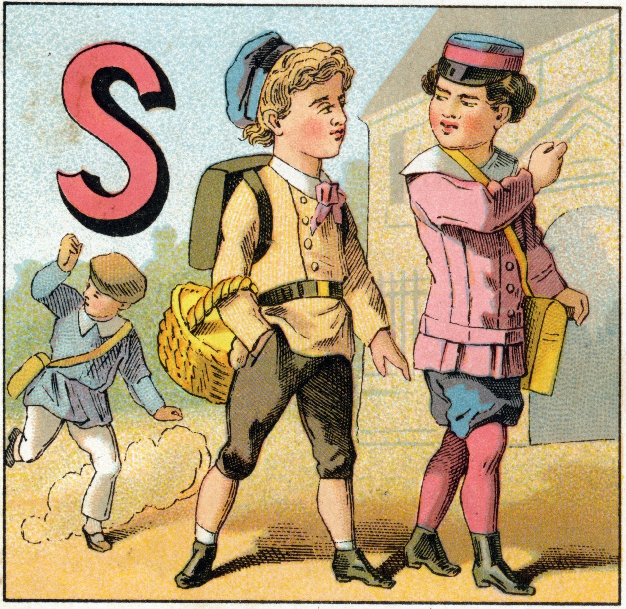 حرف S عند مغادرة المدرسة. نقش في "Alphabet des petits ecoliers". تصوير إبينال ، حوالي عام 1885. مجموعة بريفيه بواسطة غير معروف