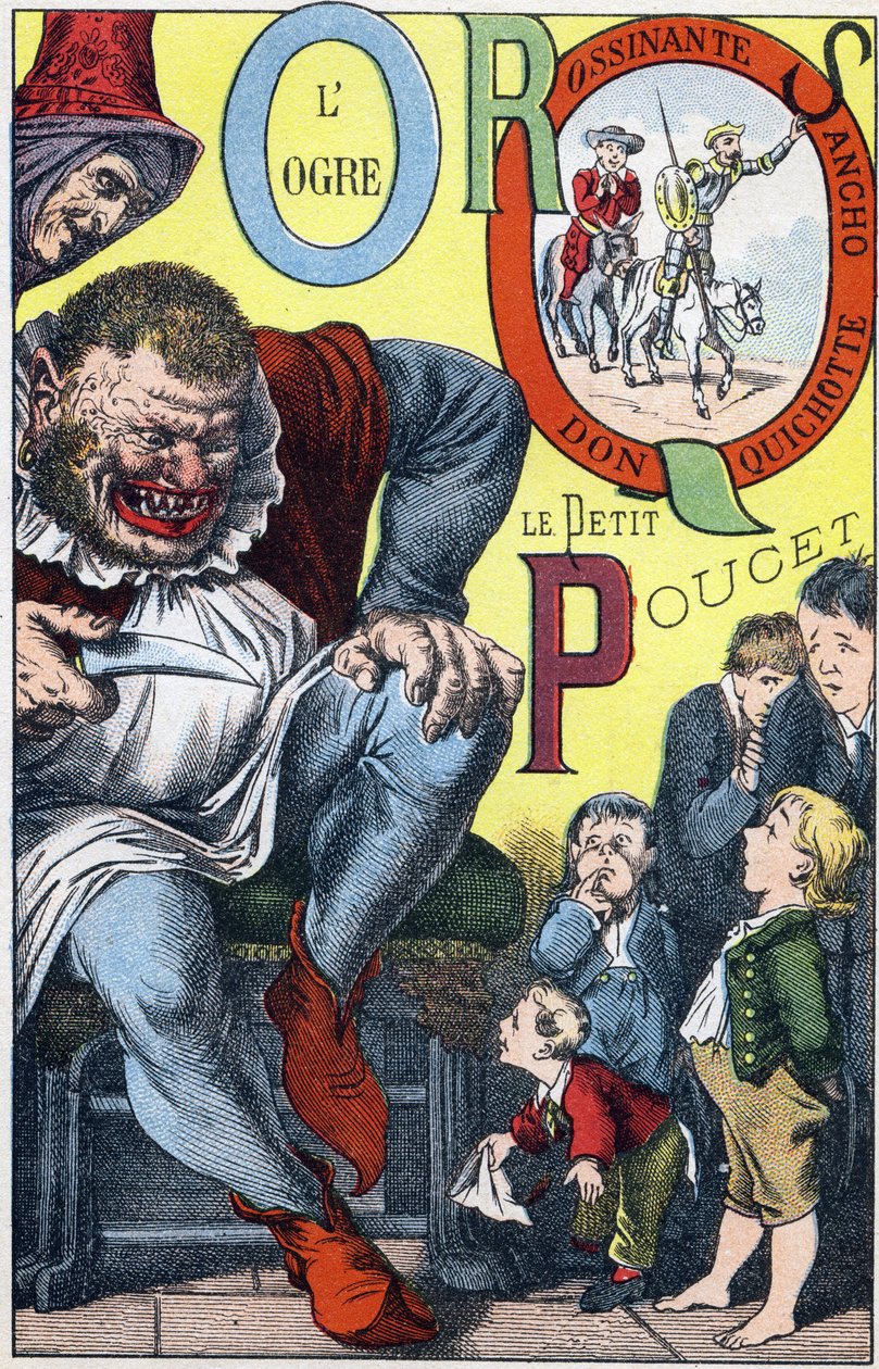 الرسائل: OPQRS - L'Ogre et le Peucet و Don Quixote و Rossinante و Sancho - نقش في "ABC Les Images en Alphabet" - Imaging d'Epinal - Pellerin and Cie ، ناشر طابعة ، Epinal ، أواخر القرن التاسع عشر ، حوالي عام 1890 - 10 صفحات - قاتمة: 19.5  بواسطة غير معروف