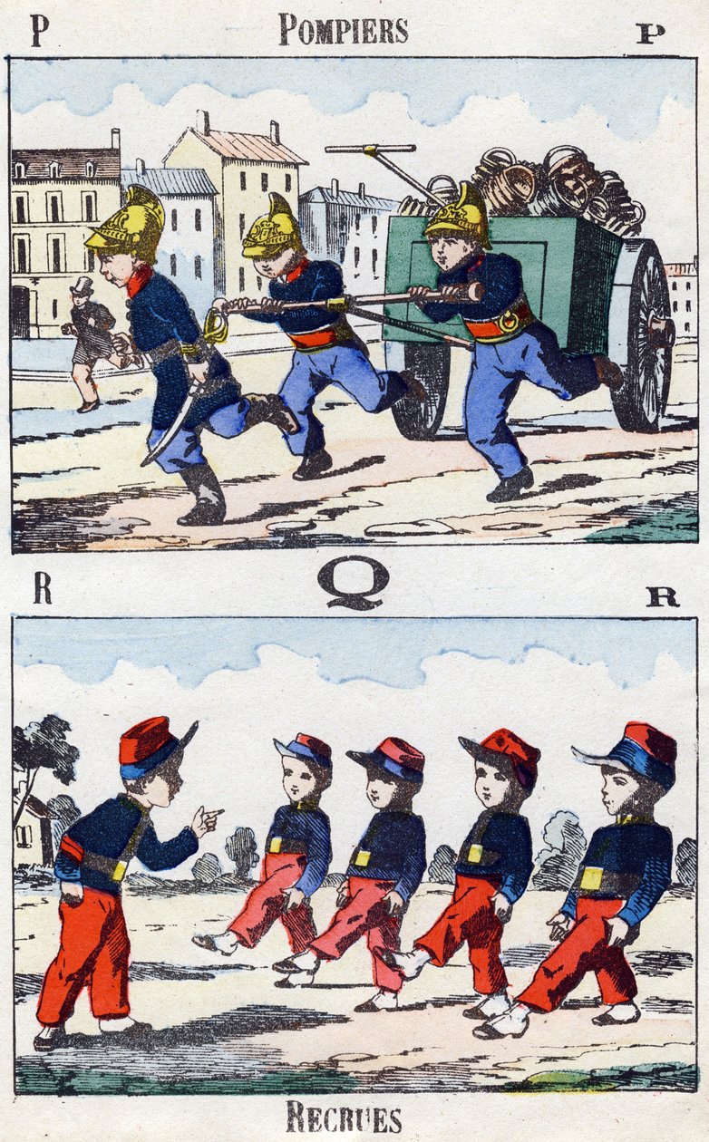 رسائل PQR: رجال الاطفاء والمجندين. نقش في "Alphabet Militaire enfantin" ". صور Pont-a-Mousson ، حوالي عام 1890. 20 صفحة. قاتمة: 28.5 × 21 سم بواسطة غير معروف