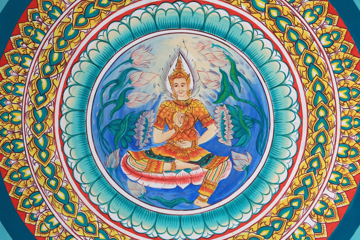 Life of Buddha. Ceiling Artwork Depicting the Life of Buddha. Wat Inpeng. Ventiane. Laos, 20151029, Vientiane, Laos بواسطة غير معروف