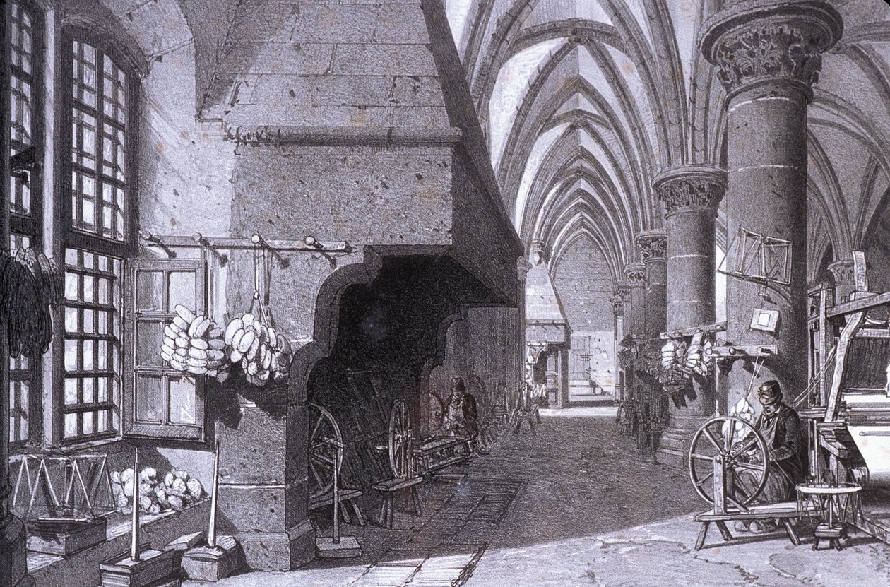القناة N * 016 ، متحف الفروع ، "" La salle des chevaliers "" du Mont St Michel ، الطباعة الحجرية بواسطة غير معروف