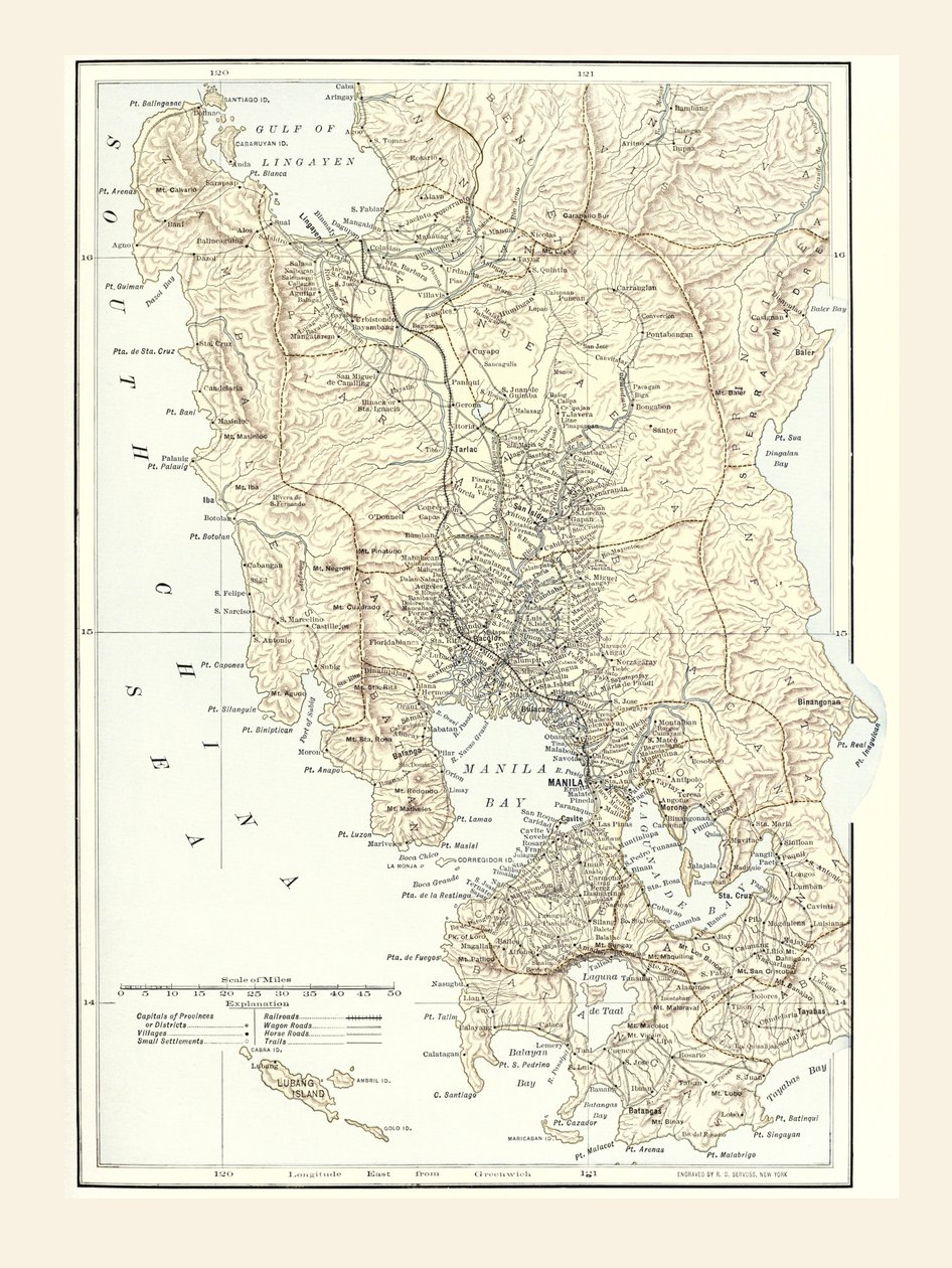 خريطة مانيلا بالفلبين ومقر الحرب أثناء الحرب الإسبانية الأمريكية عام 1898. بواسطة غير معروف