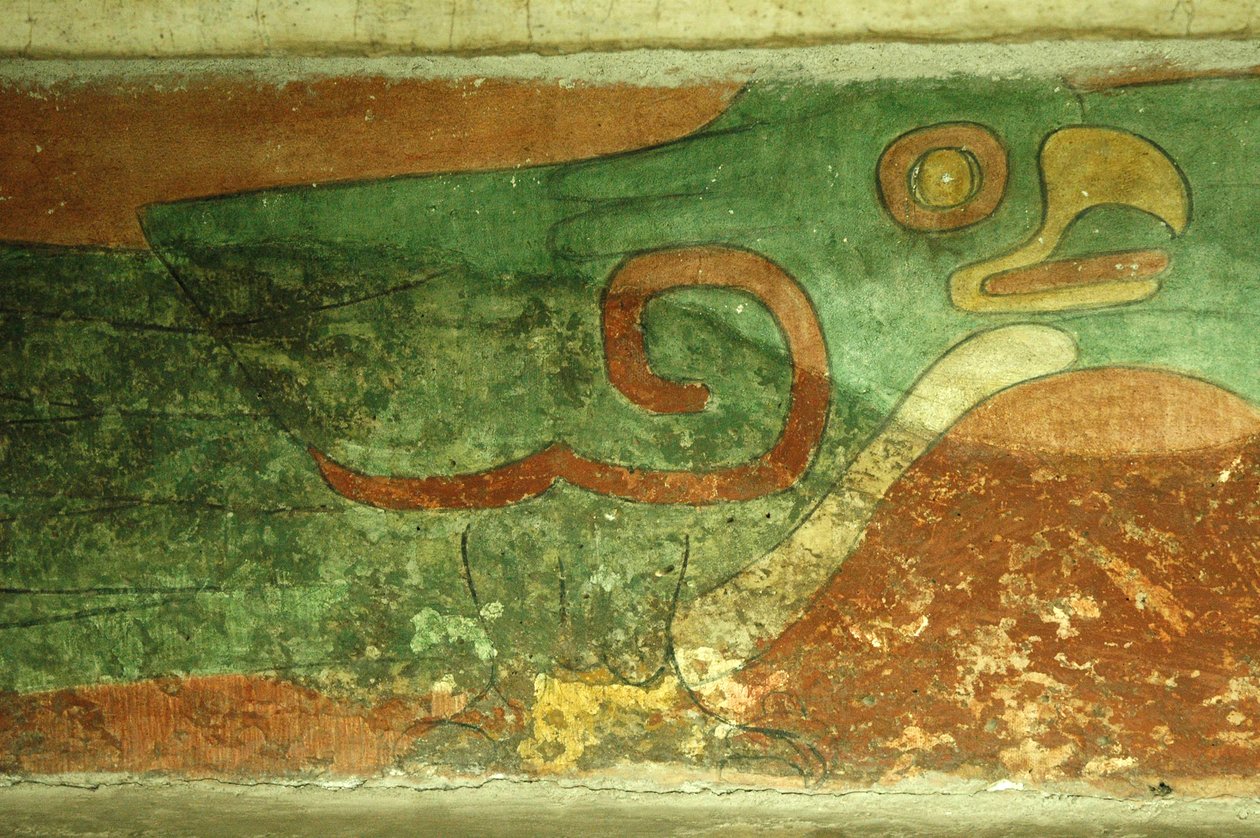 المكسيك ، مكسيكو سيتي ، تيوتيهواكان (القرن الأول الميلادي) ، معبد جاغوار ، لوحة جدارية لببغاء بواسطة غير معروف