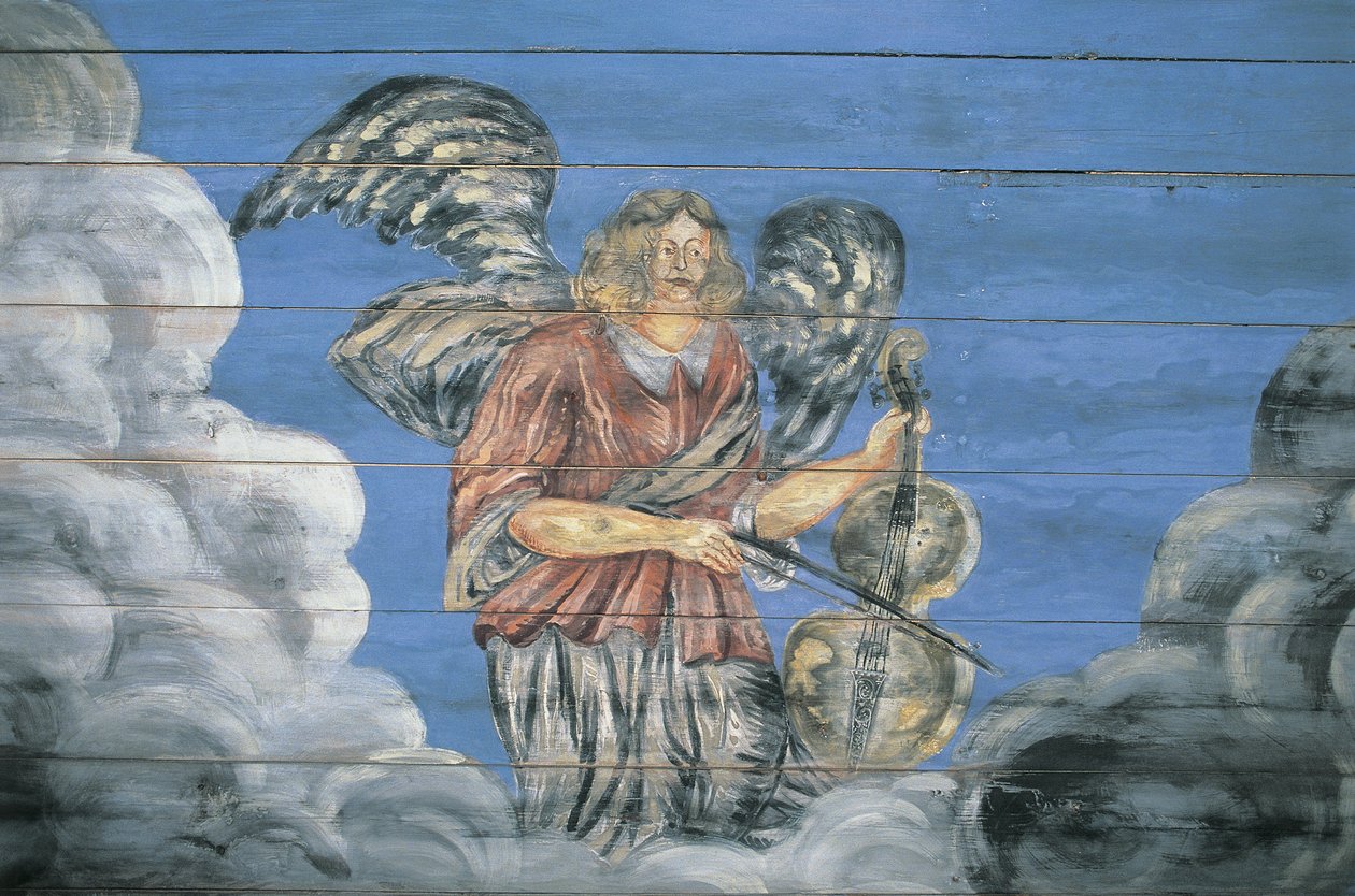 جدارية مرسومة على جدار خشبي ، المتحف الإثنوغرافي المفتوح ، ريغا ، لاتفيا بواسطة فنان غير معروف