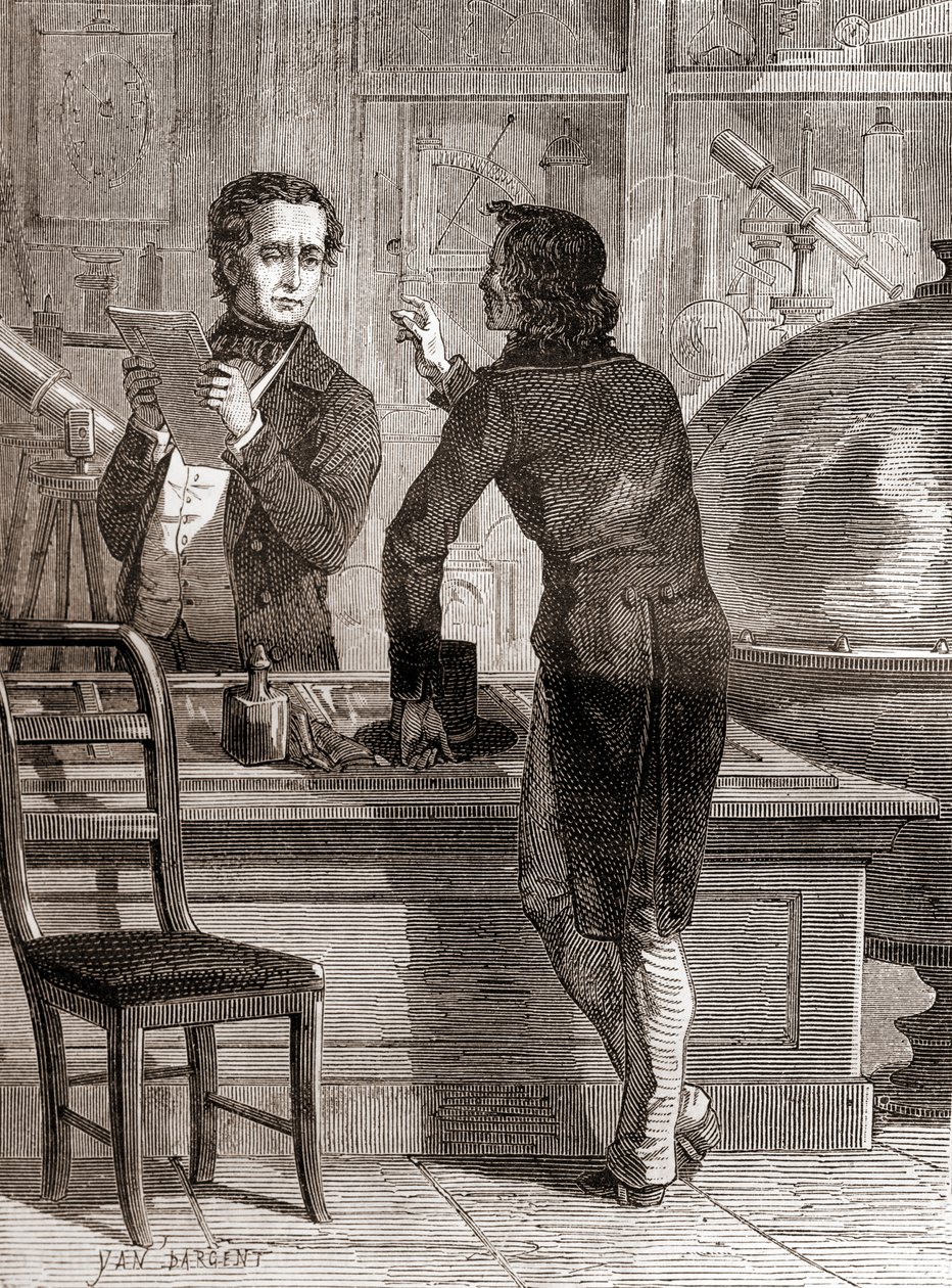 Nicéphore Niépce ، في حين لا يزال مجهولًا وفقيرًا ، في متجر Charles Chevalier للبصريات والأدوات ، من Les Merveilles de la Science ، نشر حوالي عام 1870 (نقش) بواسطة غير معروف