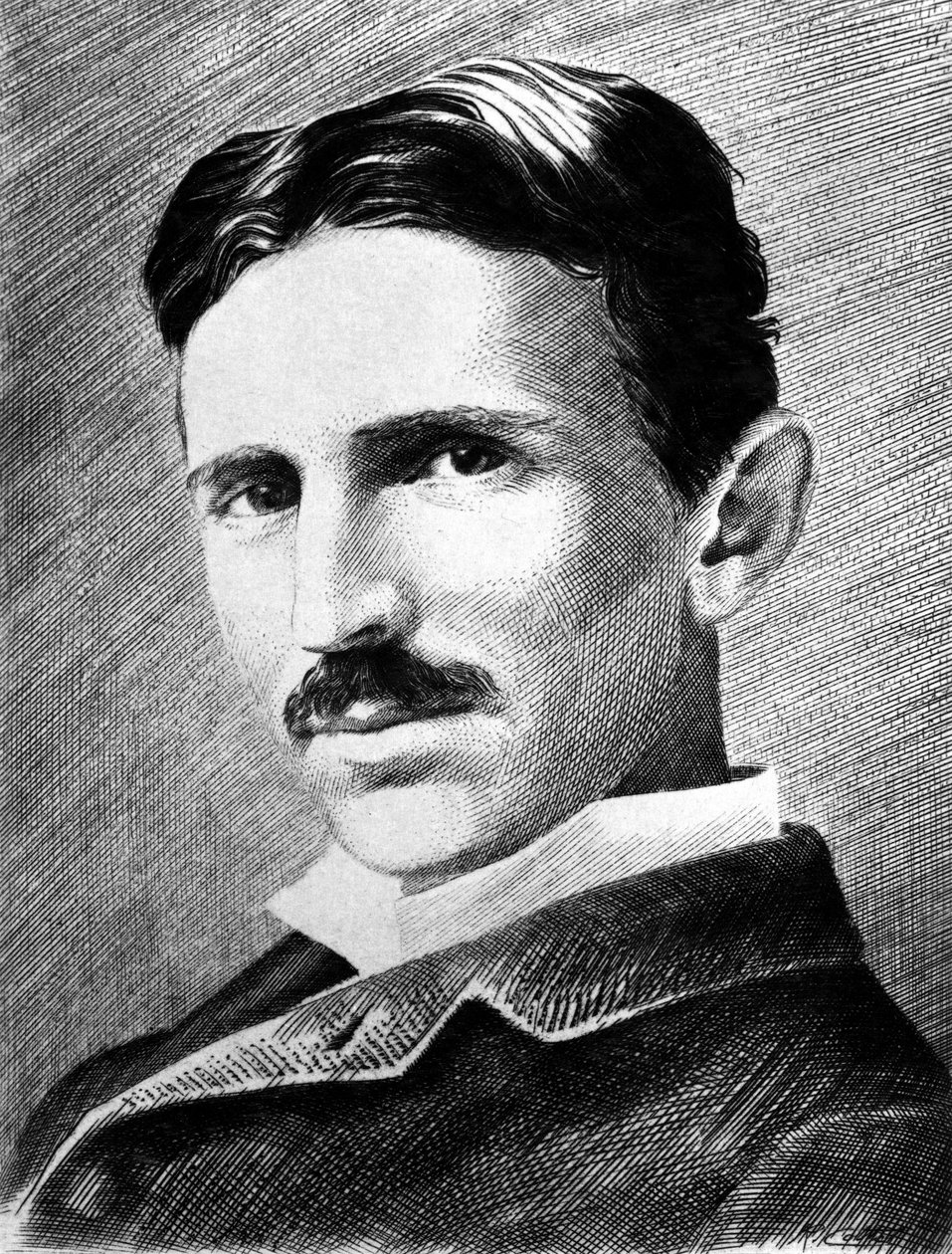 نيكولا تيسلا ، مهندس صربي ، فيزيائي ومخترع كرواتي المولد ، عام 1885 بواسطة فنان غير معروف