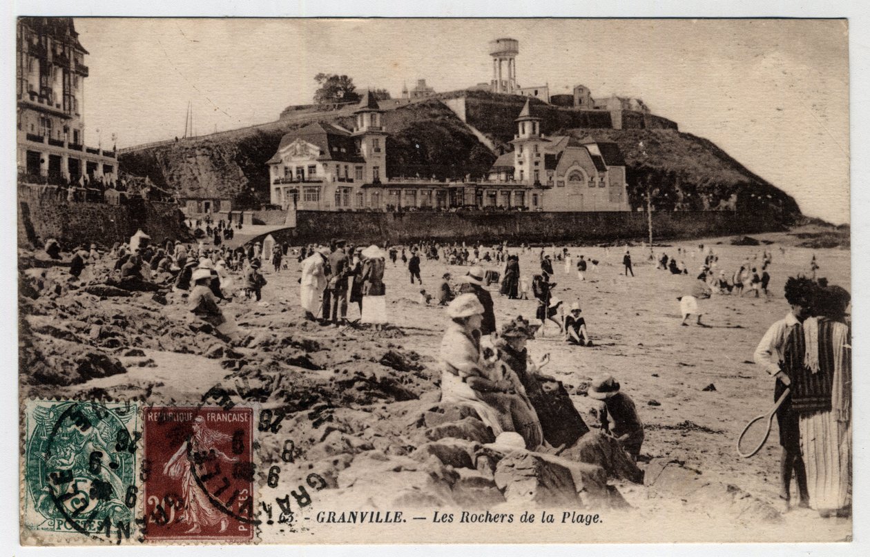 نورماندي ، مانش (50) ، جرانفيل: صخور الشاطئ - بطاقة بريدية مؤرخة عام 1926 بواسطة فنان غير معروف