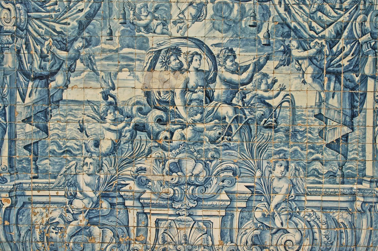 Oporto ، كاتدرائية Se الكاثوليكية (الأصل. القرن الثاني عشر) ، azulejos ، بلاط أزرق مطلي يدويًا بواسطة فنان غير معروف