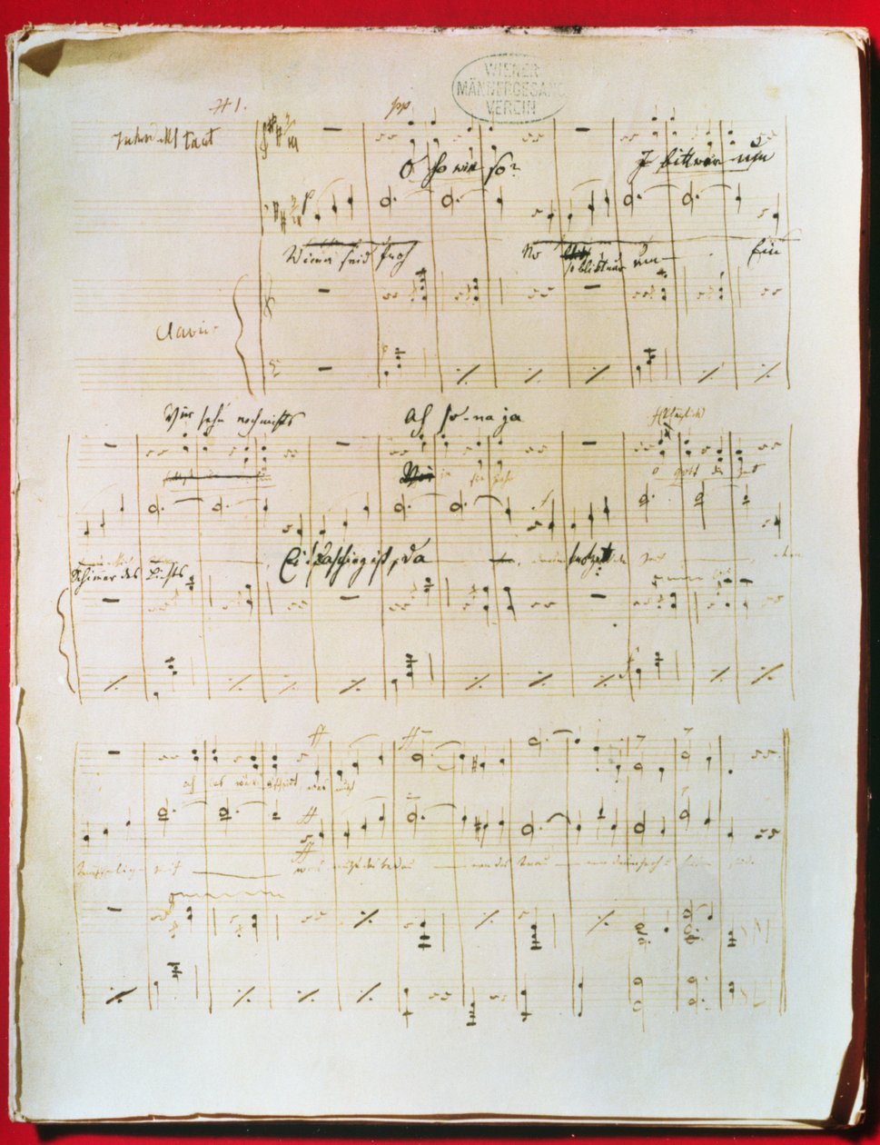 الدرجة الأصلية لفالس فيينا "الدانوب الأزرق" بقلم يوهان شتراوس الأصغر (1825-99) (مخطوطة) بواسطة فنان غير معروف