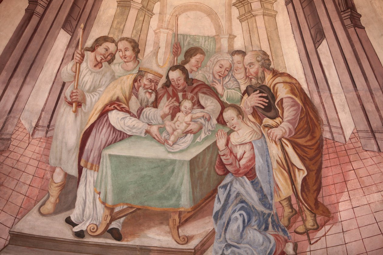 Our Lady of Assumption church. Baby Jesus in the synagogue Cordon France بواسطة غير معروف
