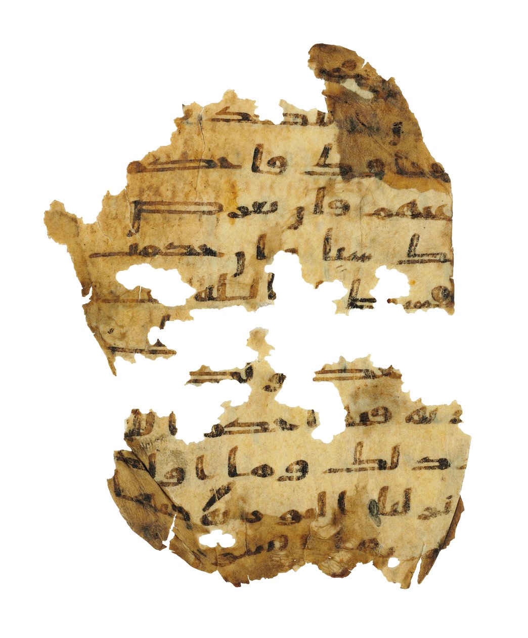 صفحة من طرس قرآني غير مسجل تم نسخه على إنجيل قبطي سابق ، ربما في مصر ، القرن الثامن الميلادي (حبر على ورق) بواسطة غير معروف