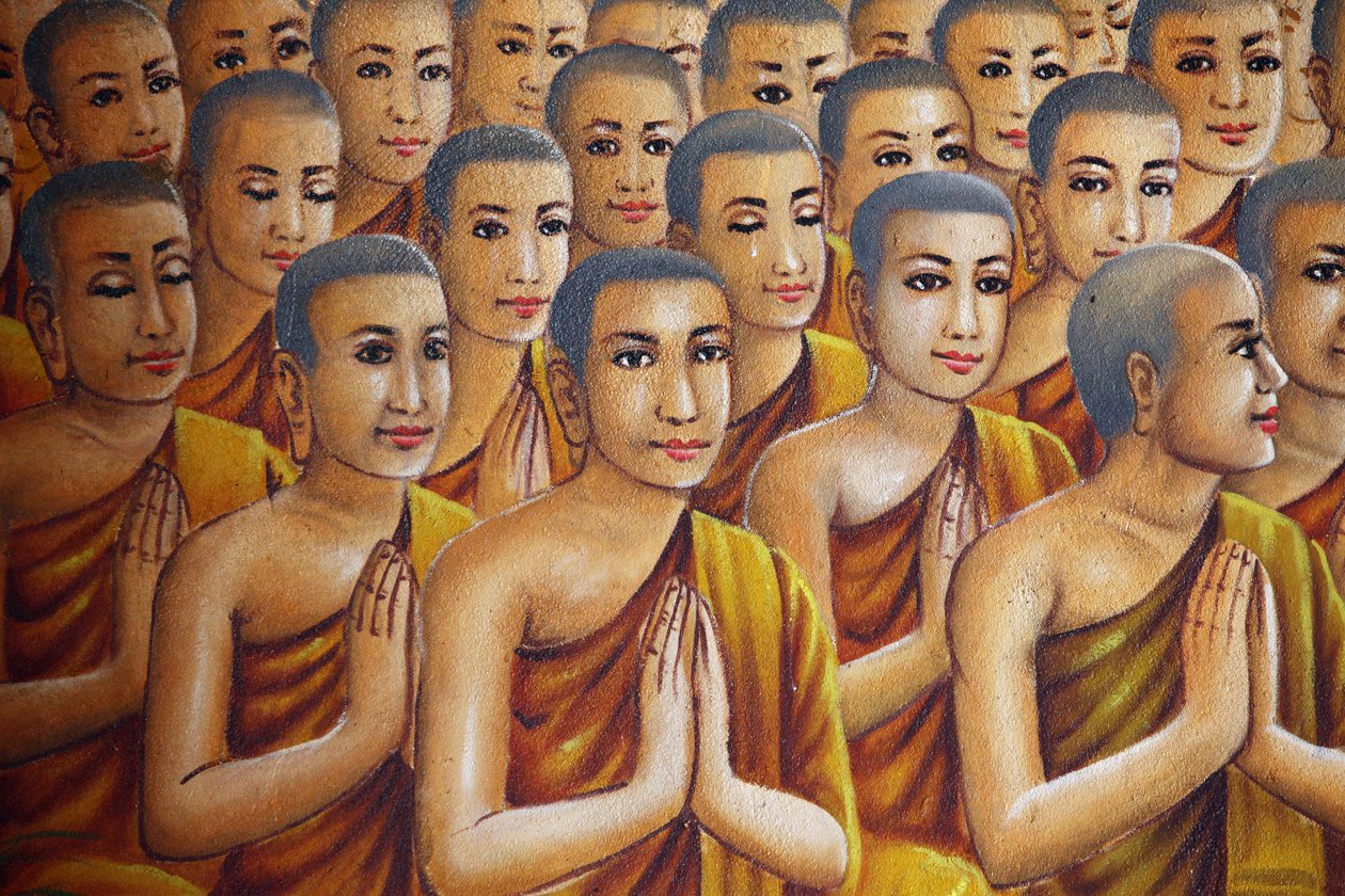 لوحة تصور الرهبان (يستمعون إلى بوذا) أودونج كامبودج بواسطة غير معروف