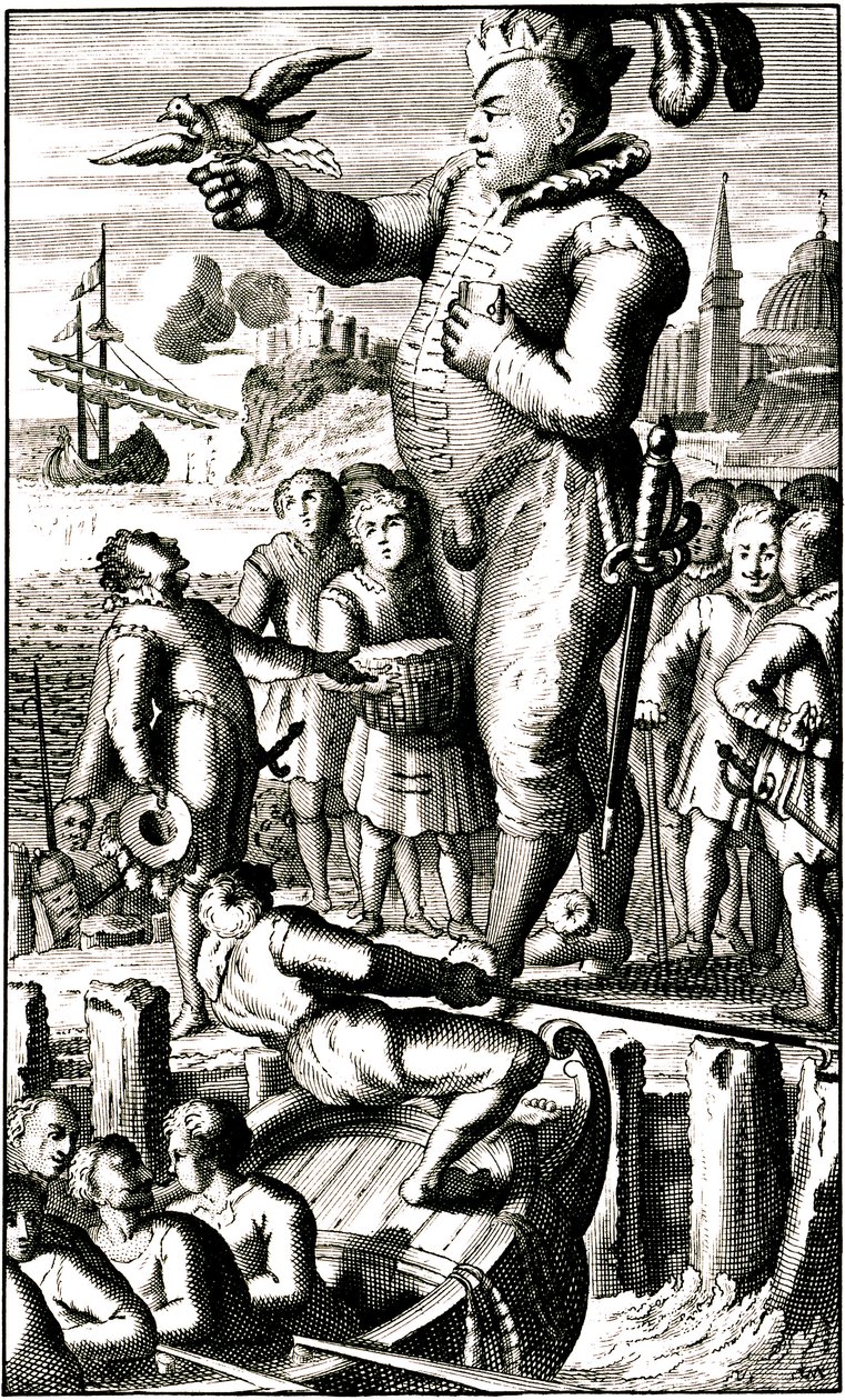 يرسل Pantagruel الأخبار إلى Gargantua عن طريق الحمام الزاجل (Rabelais) بواسطة فنان غير معروف