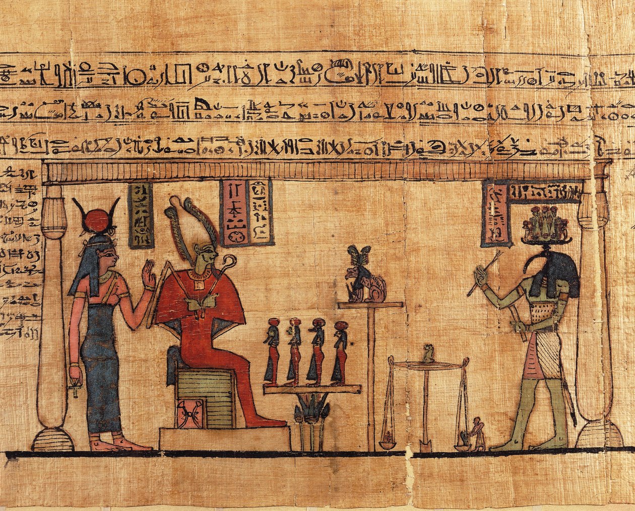 بردية من كتاب تنفس أوصيرور الأول ، تحوت يزن روح أوسرور قبل إيزيس وأوزوريس بواسطة فنان غير معروف