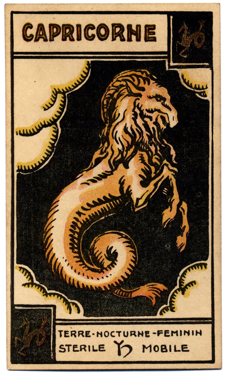 خوارق. علم التنجيم. الجدي (البحر حصلت). بطاقة فلكية من: Le Tarot Astrologique (Astrological Tarot) لجورج ماتشيري ، فرنسا بواسطة فنان غير معروف