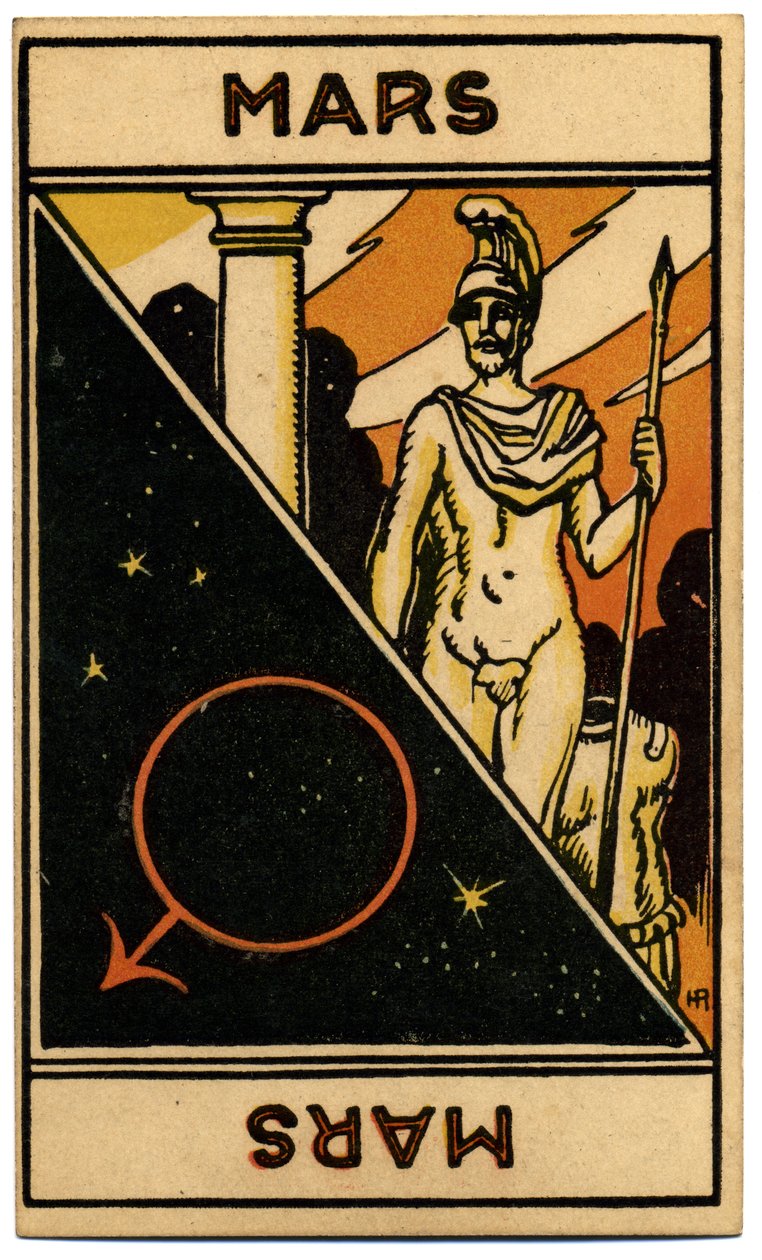 خوارق. علم التنجيم. كوكب المريخ. بطاقة التنجيم من: Le Tarot Astrologique (Astrological Tarot) لجورج ماتشيري ، فرنسا بواسطة فنان غير معروف