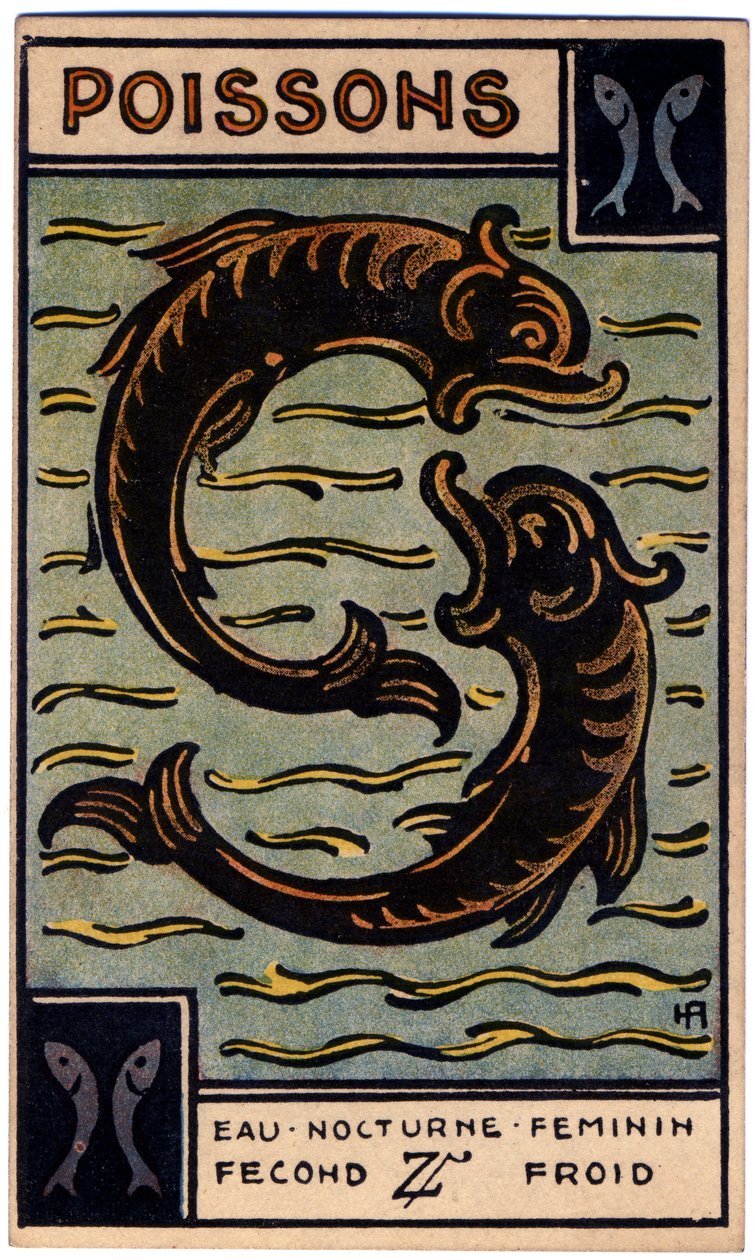 خوارق. علم التنجيم. الحوت (السمكة). بطاقة فلكية من: Le Tarot Astrologique (Astrological Tarot) لجورج ماتشيري ، فرنسا بواسطة فنان غير معروف