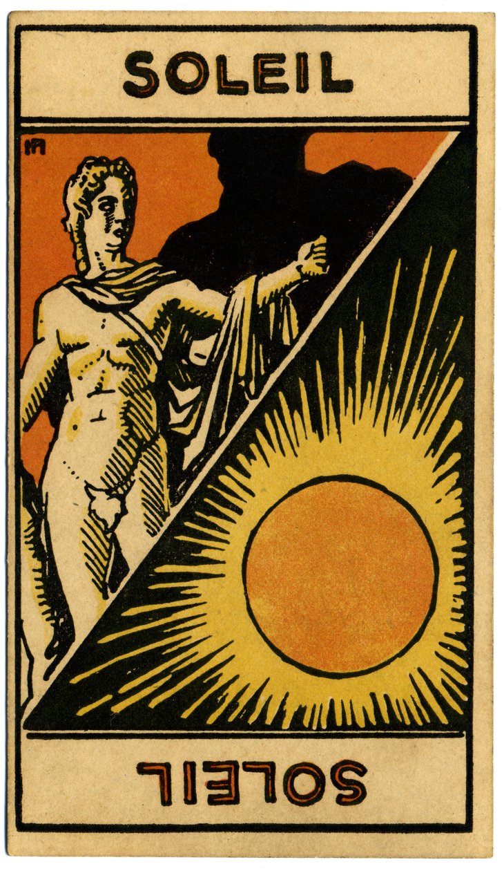 خوارق. علم التنجيم. الشمس (نجمة). بطاقة فلكية من: Le Tarot Astrologique (Astrological Tarot) لجورج ماتشيري ، فرنسا بواسطة فنان غير معروف