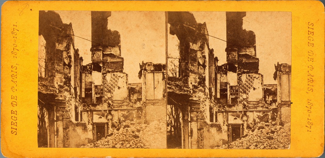 حصار باريس (1871): منظر للمدينة أثناء حصار البروسيين للمدينة بين 20/09/1870 و 28/1/1871. صورة QV. طباعة على كرتون خافت. 17x6،9 سم بواسطة غير معروف