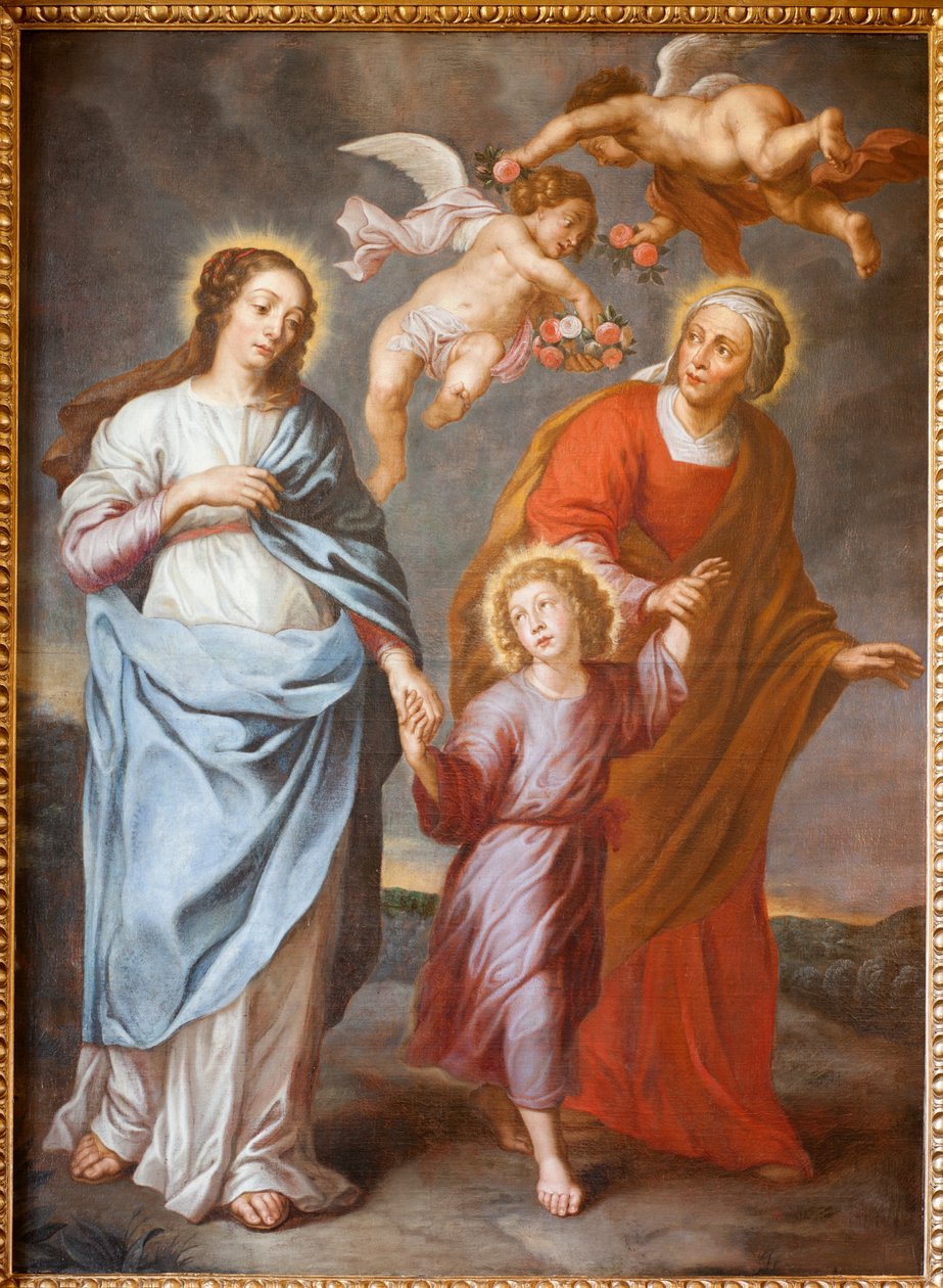 كنيسة أبرشية (Parochiale kerk Sint-Dionysius van Lede). الداخلية. الممر الشمالي. المذبح. تلوين. العائلة المقدسة. بواسطة فنان غير معروف