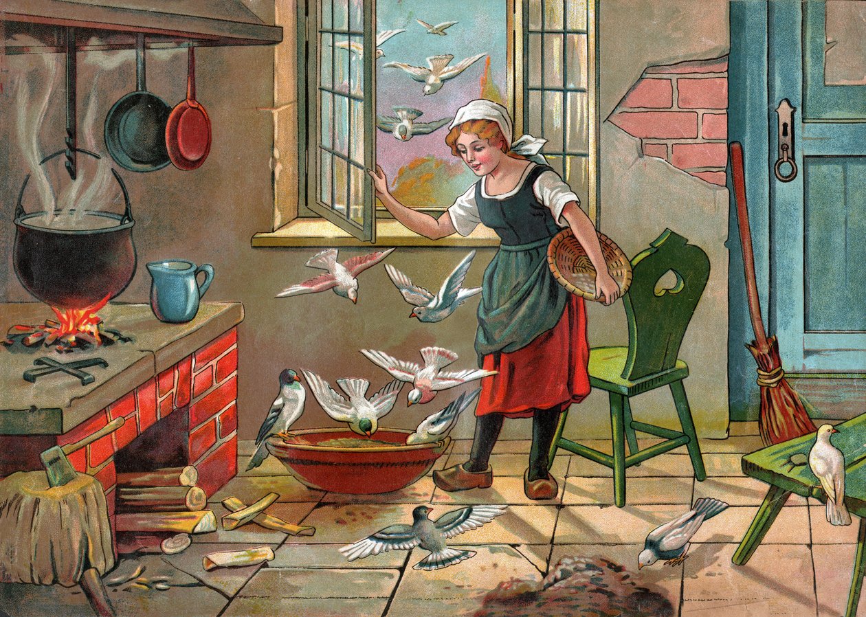 الفتاة القروية مع الحمام. (رسم توضيحي حوالي عام 1920) بواسطة فنان غير معروف