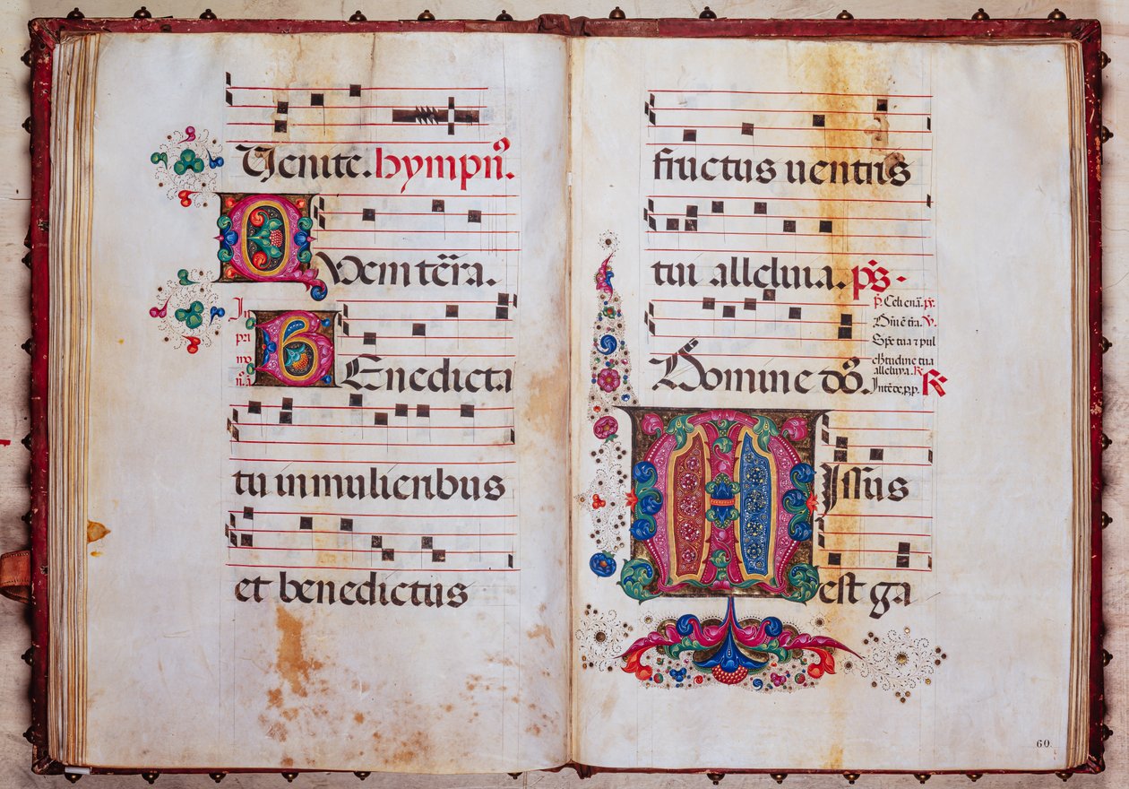 مكتبة Piccolomini: كتاب جوقة ، cod.13.O ، صص. 59v-60r مع "Foliated initial" ، بواسطة Venturino Mercati. بواسطة فنان غير معروف