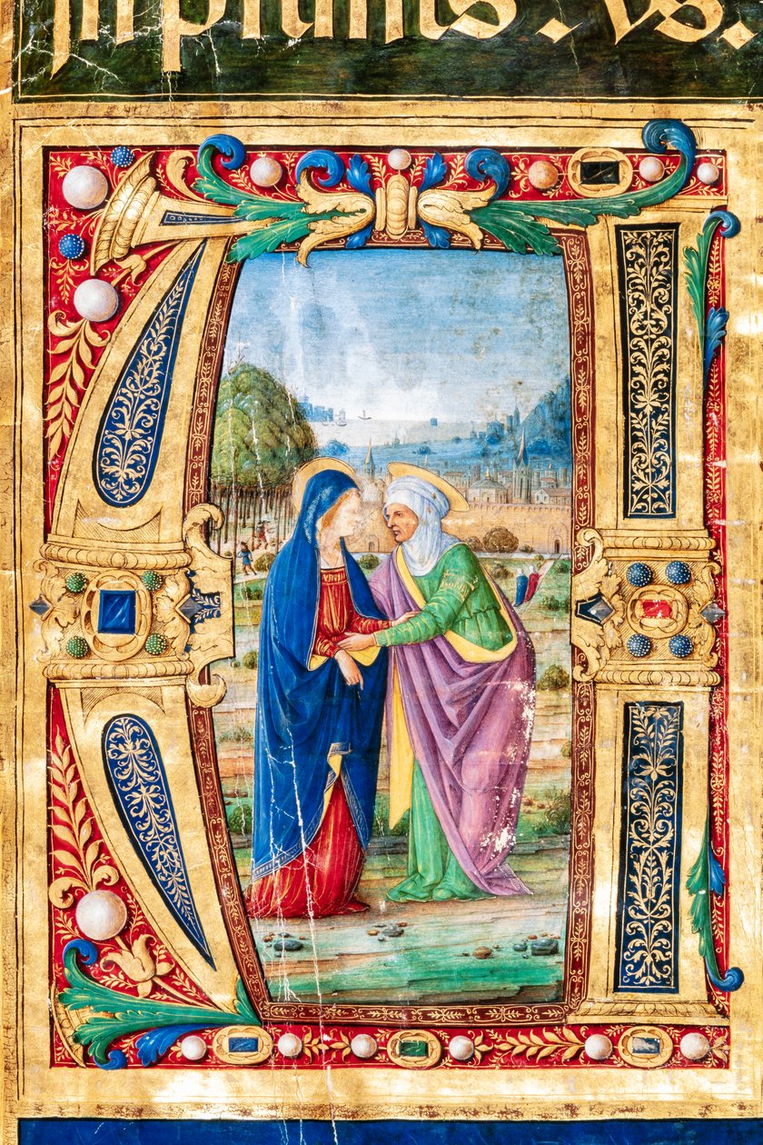 مكتبة Piccolomini: كتاب الكورال ، سمك القد. 14.P ، وما يليها. 2 و مع "زيارة مريم والقديسة مريم". إليزابيث ، بقلم جيوفاني دي جوليانو بوكاردي ، المعروف باسم بوكاردينو الأكبر. التفاصيل. بواسطة فنان غير معروف