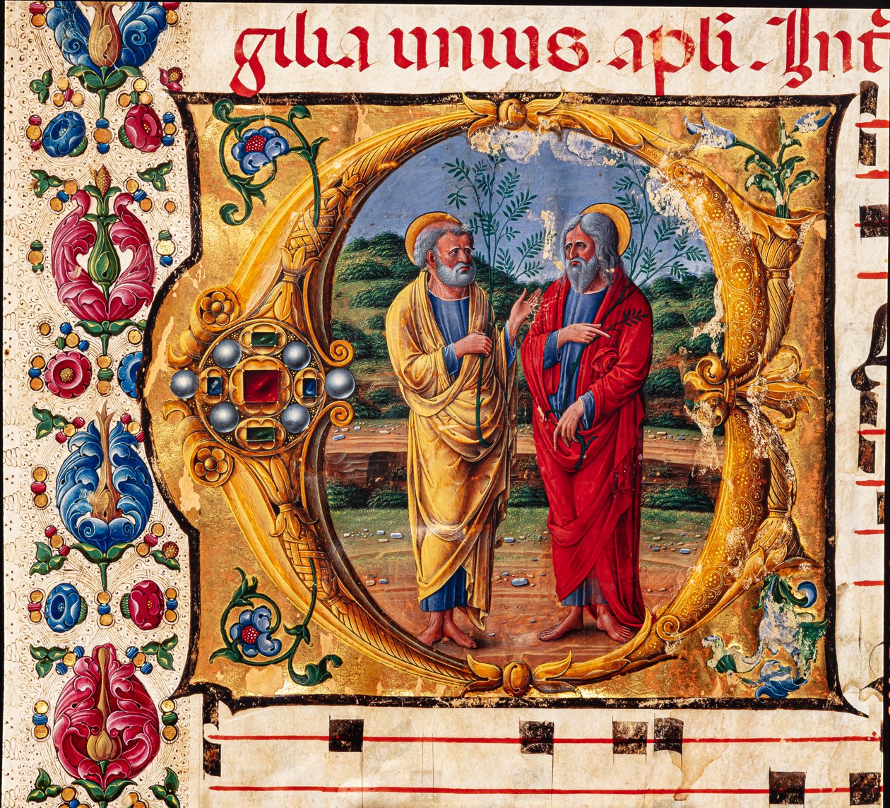 مكتبة Piccolomini: كتاب جوقة ، سمك القد. 16.1 ، صص. ص 2 مع "اثنان من الرسل" ، بقلم جيرولامو دا كريمونا. التفاصيل. بواسطة فنان غير معروف