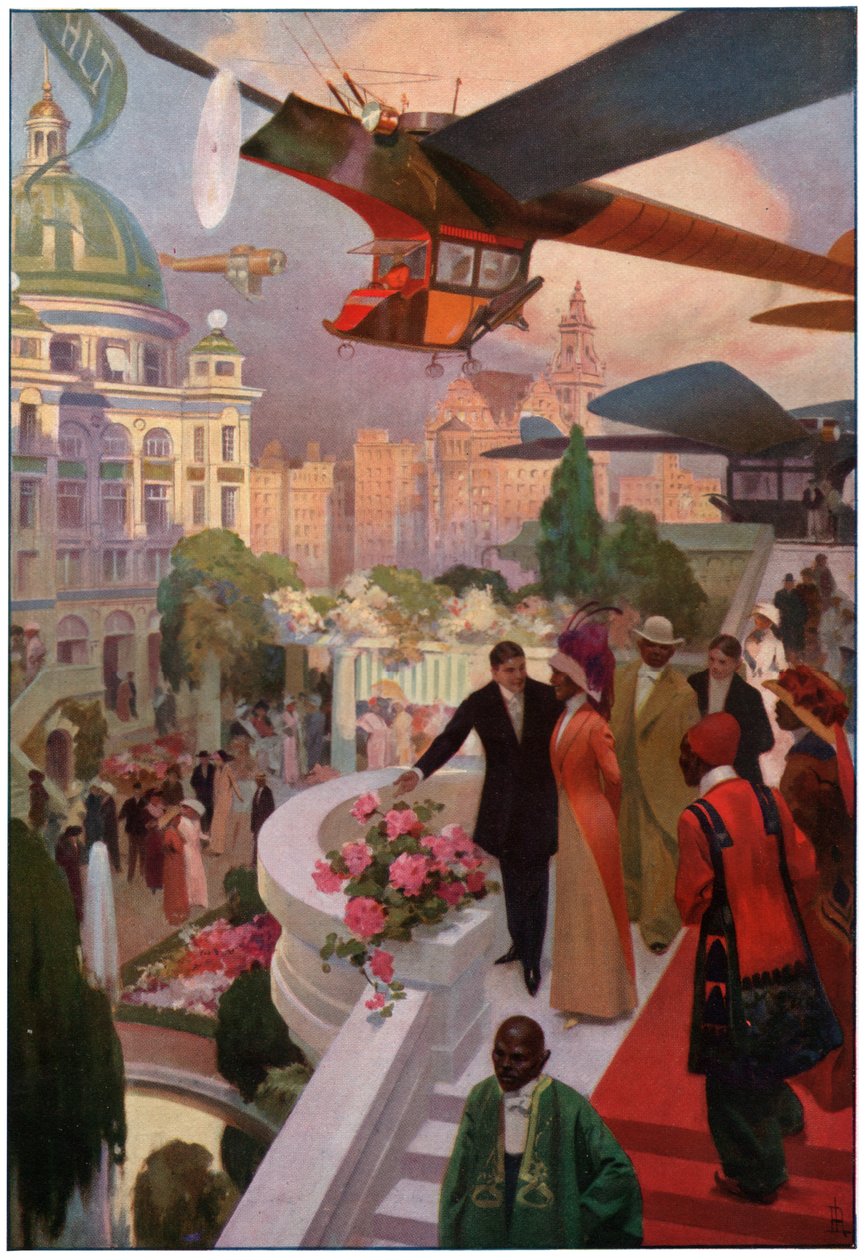 طائرات في المستقبل. (رسم توضيحي ، حوالي عام 1910) بواسطة فنان غير معروف